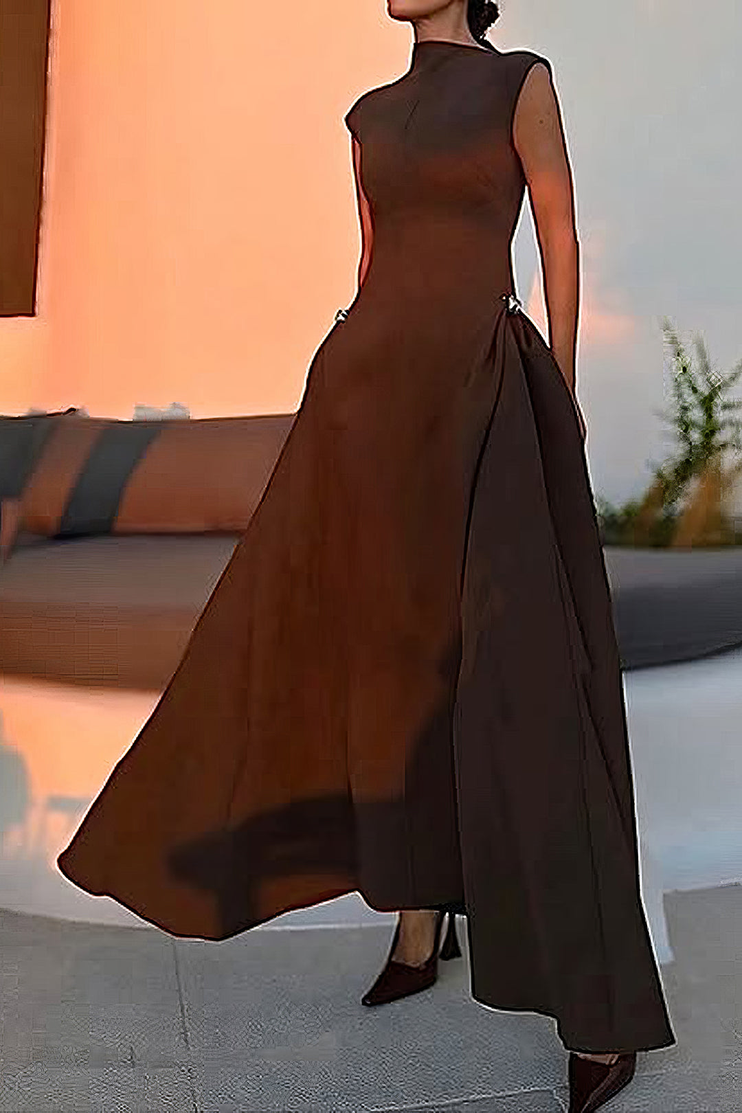 Vestido Maxi Strapless Con Detalle Cierre Metálico