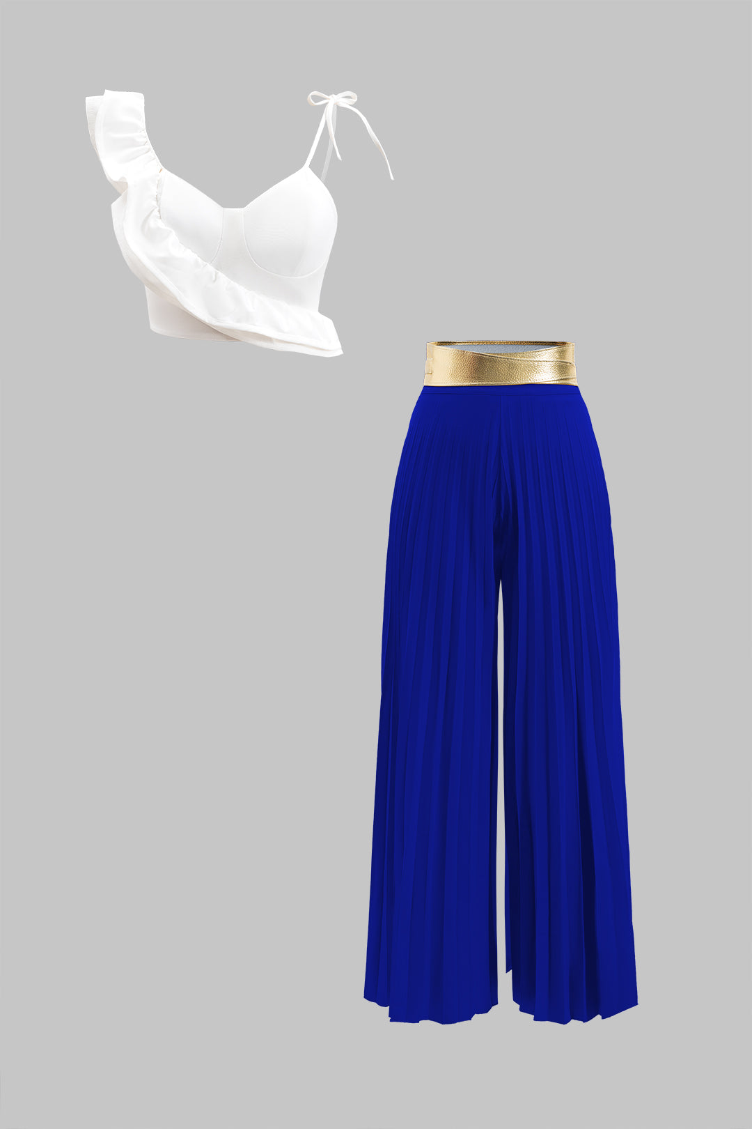 Conjunto Blusa de Tirantes con Volantes y Pantalón Plisado