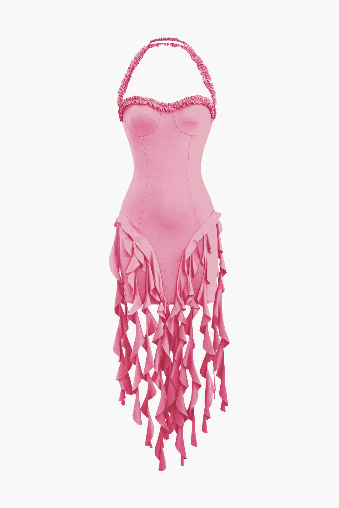Vestido Mini Halter Bustier Con Flecos Espalda Abierta
