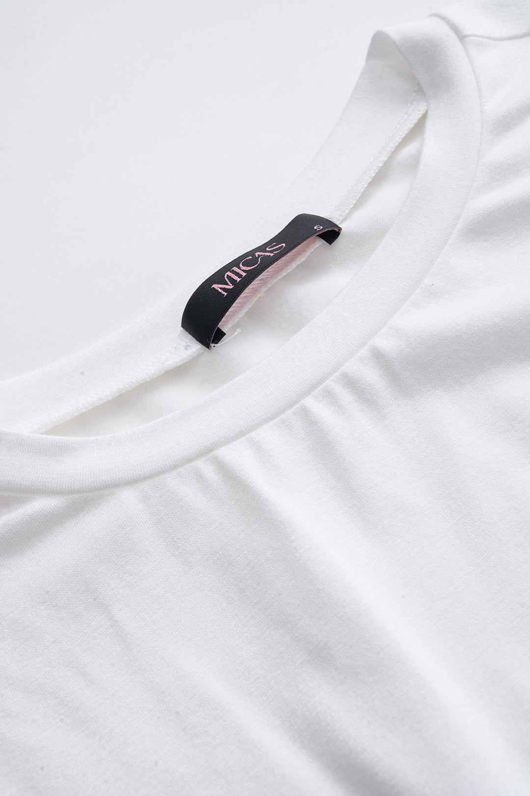 Camiseta De Algodón A Canalé Con Cuello Redondo Liso Diario