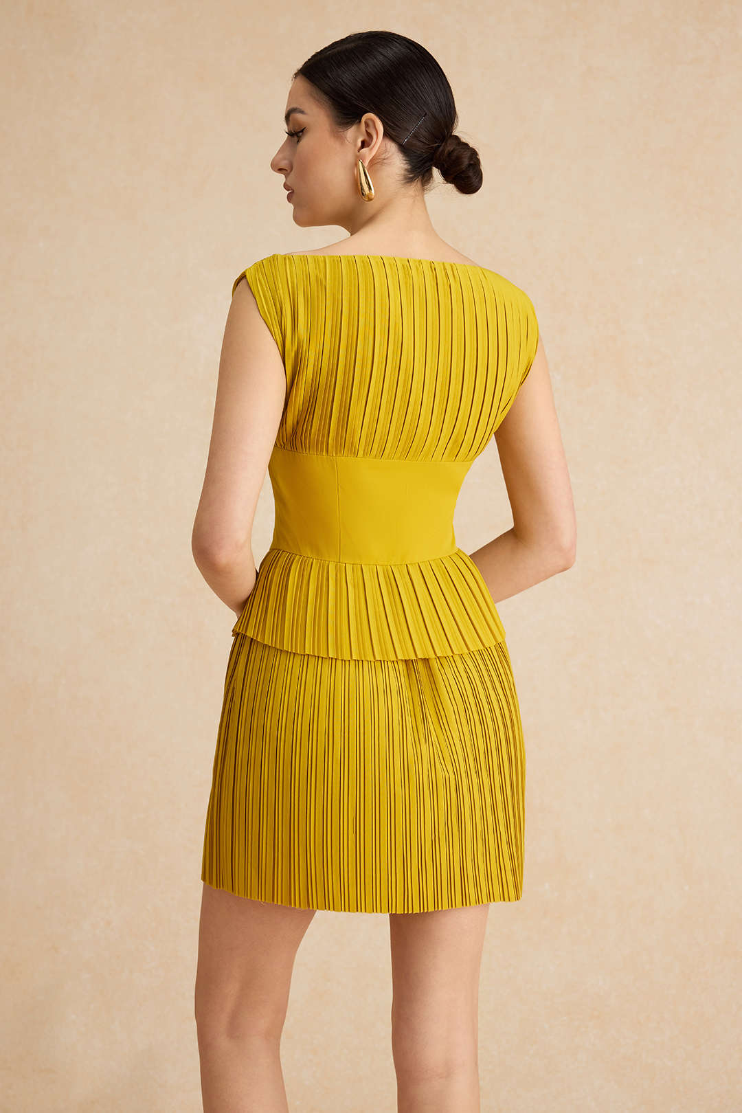 Vestido Mini Con Corsé Plisado Patchwork Sin Mangas