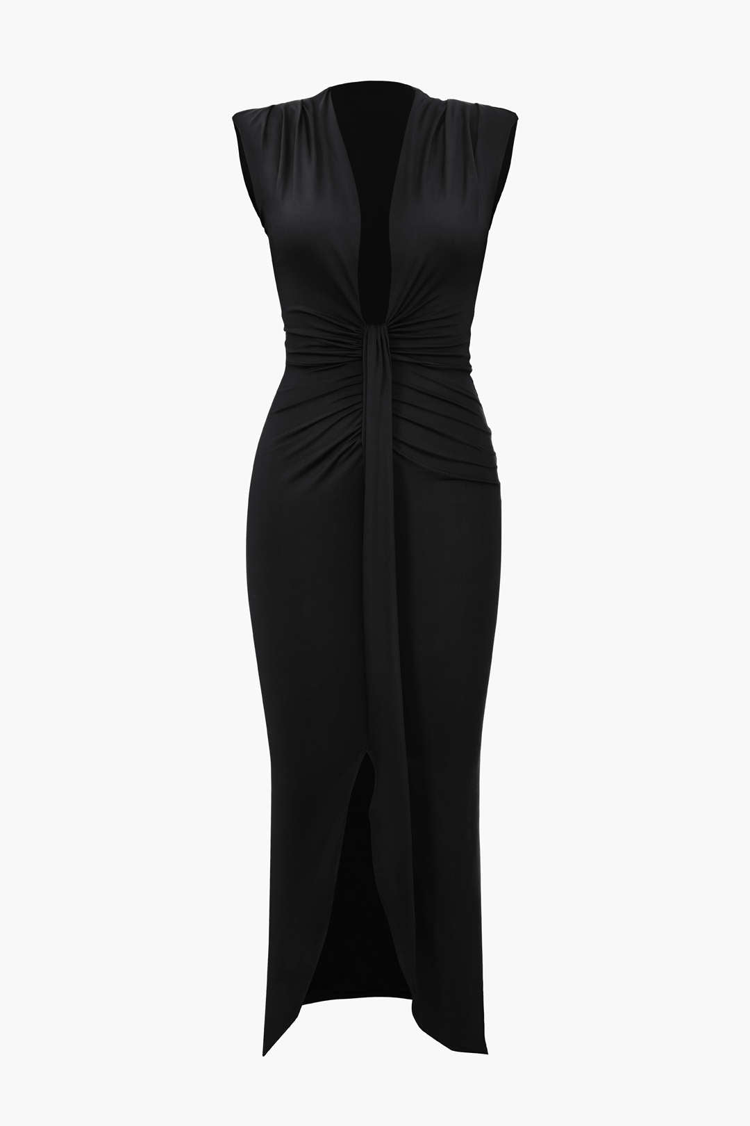 Vestido Midi Sin Mangas Con Escote En V Silueta Elegante