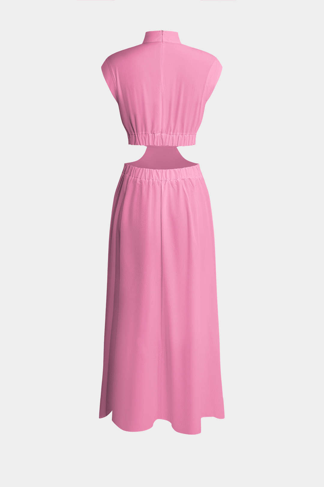 Vestido Maxi Plisado Con Cuello Alto Y Abertura Elegante