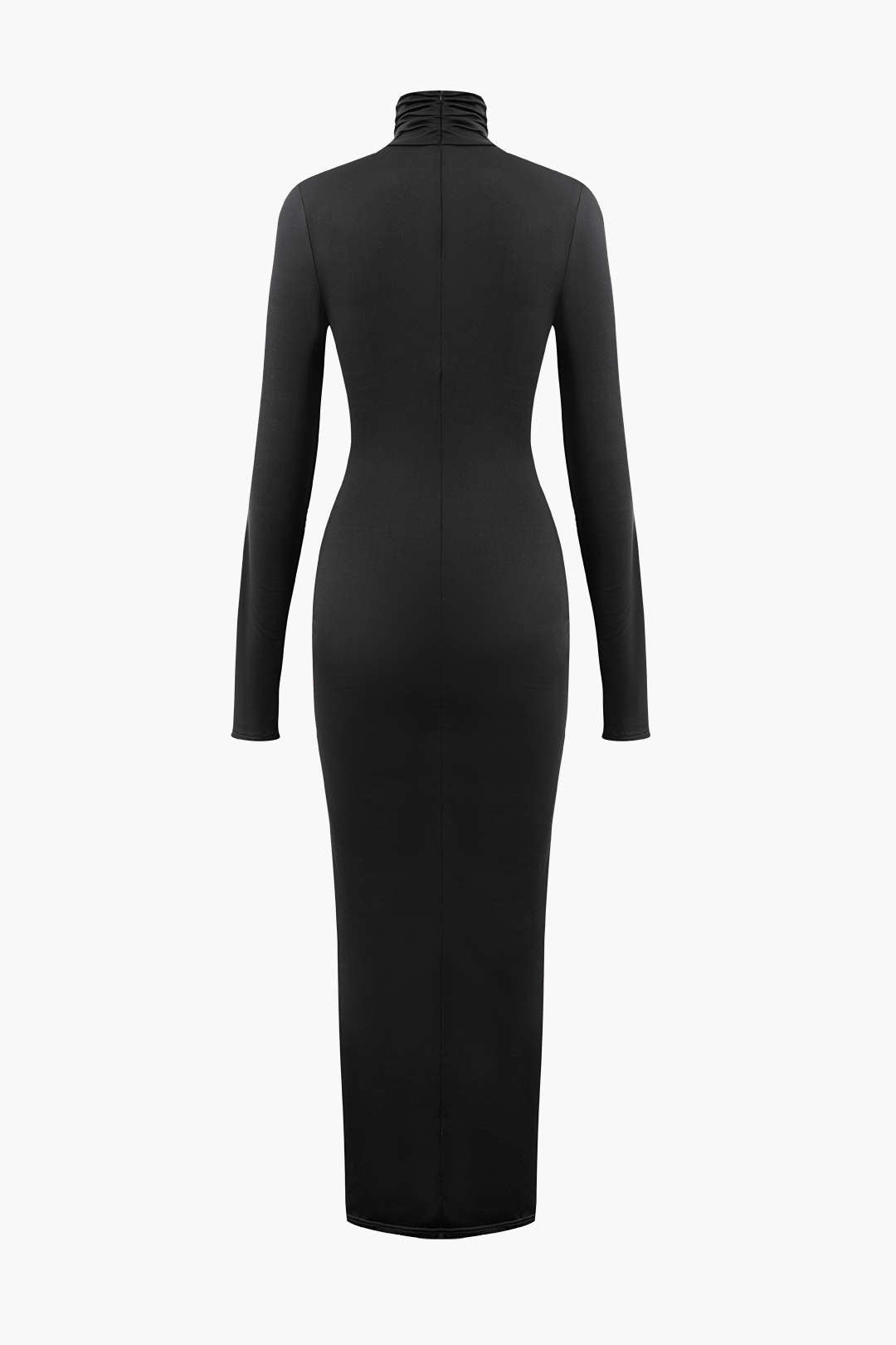 Vestido Maxi Drapeado Con Cuello Alto Manga Larga Elegante