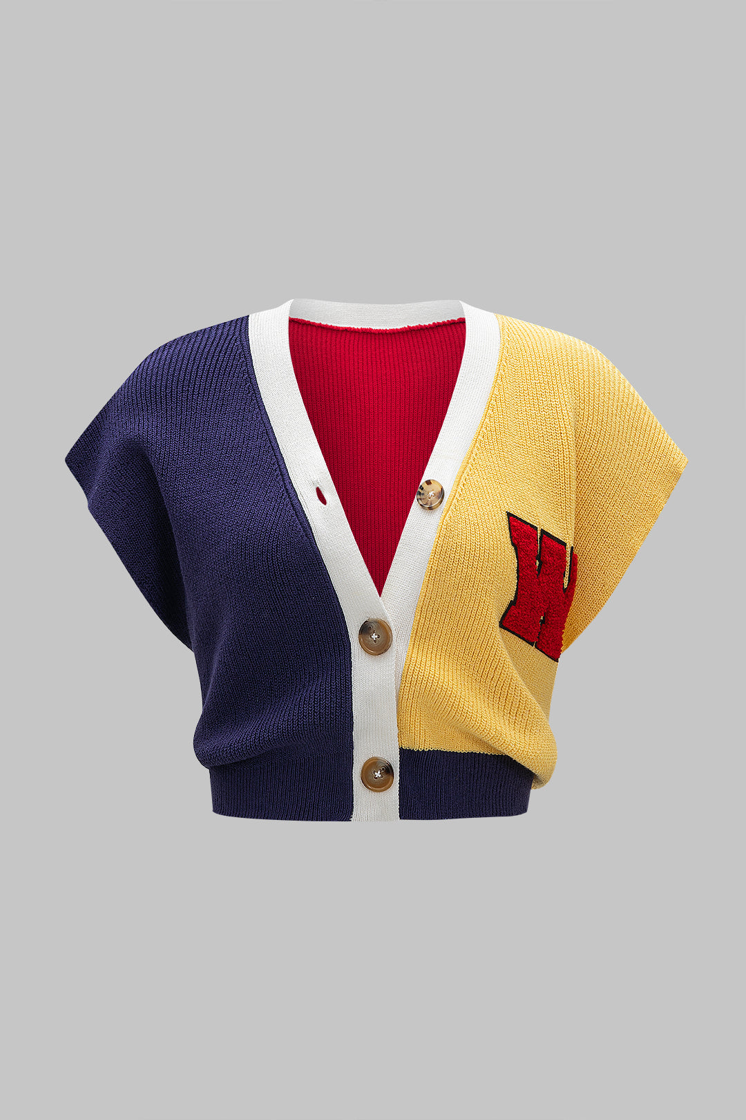 Top De Punto Jersey Sin Mangas Con Botones En Contraste