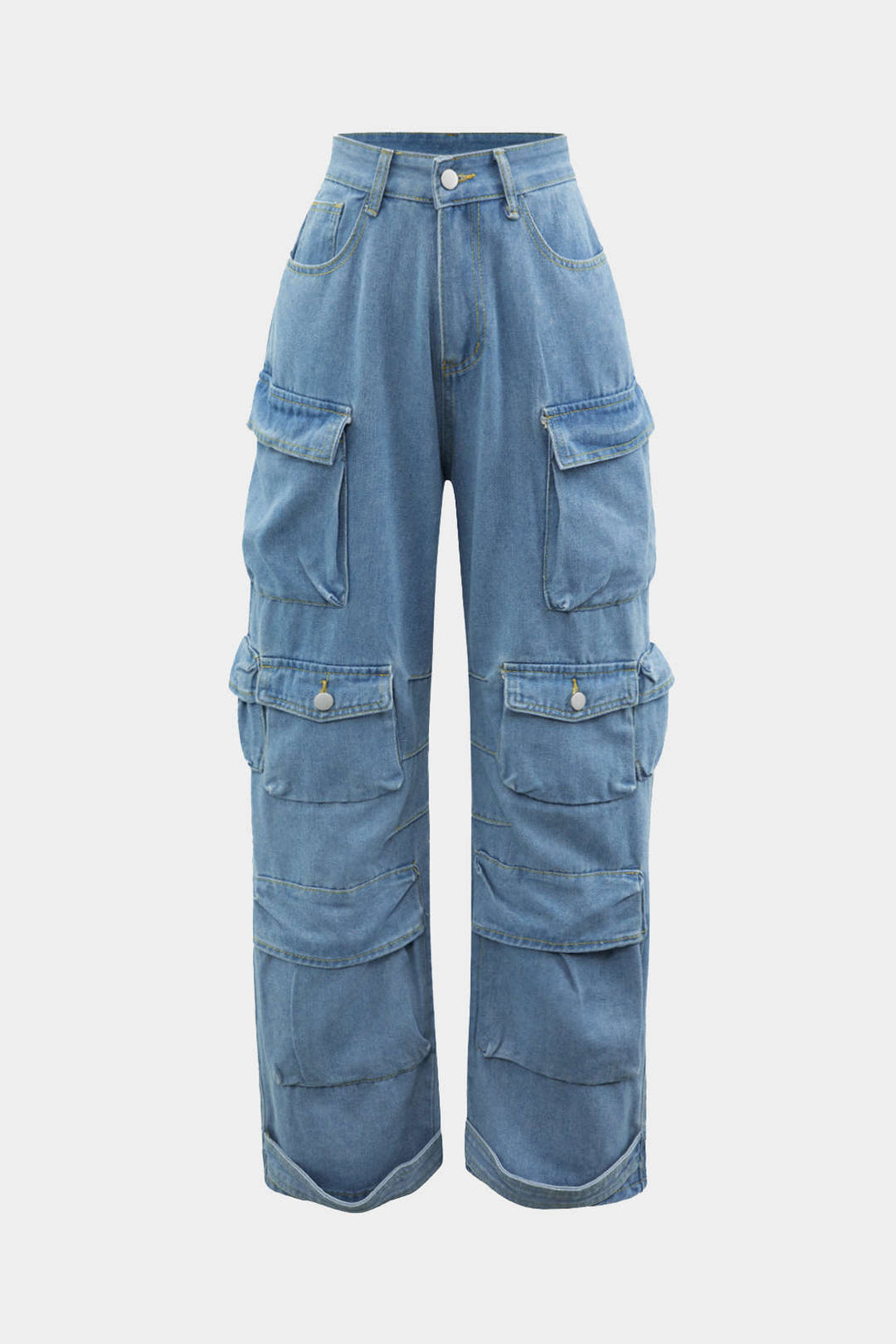 Jeans Cargo Anchos de Textura Suave con Bolsillos Múltiples