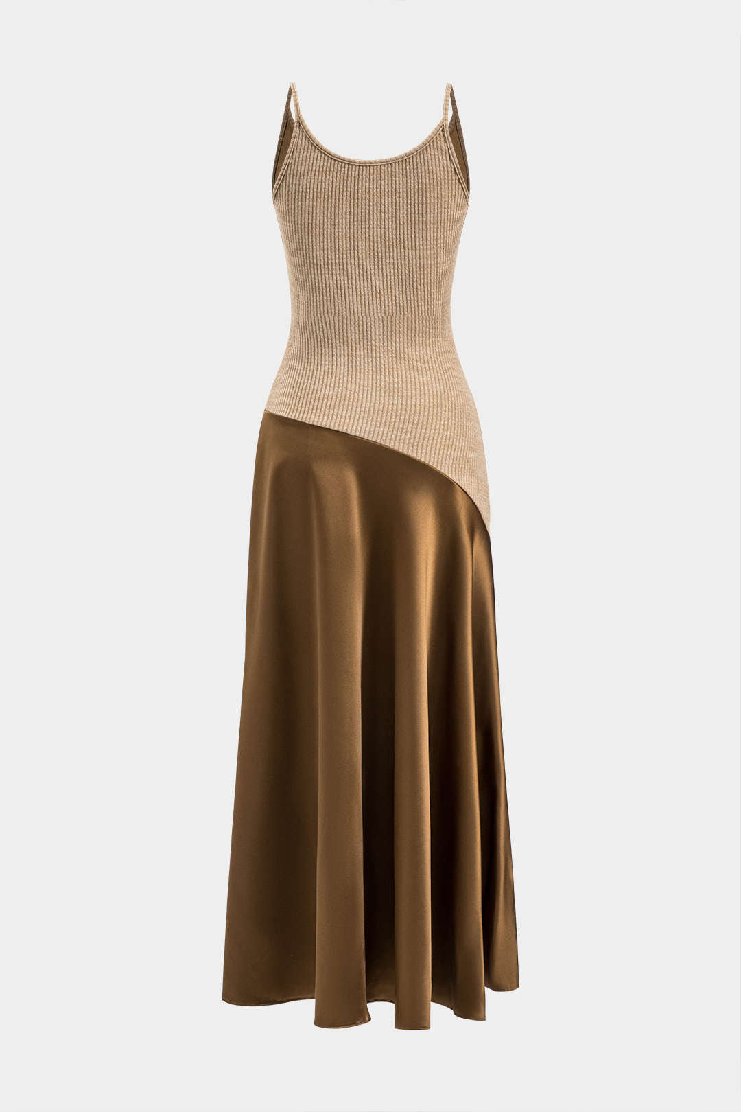 Vestido Maxi Satin Patchwork Con Jersey Estampado Elegante