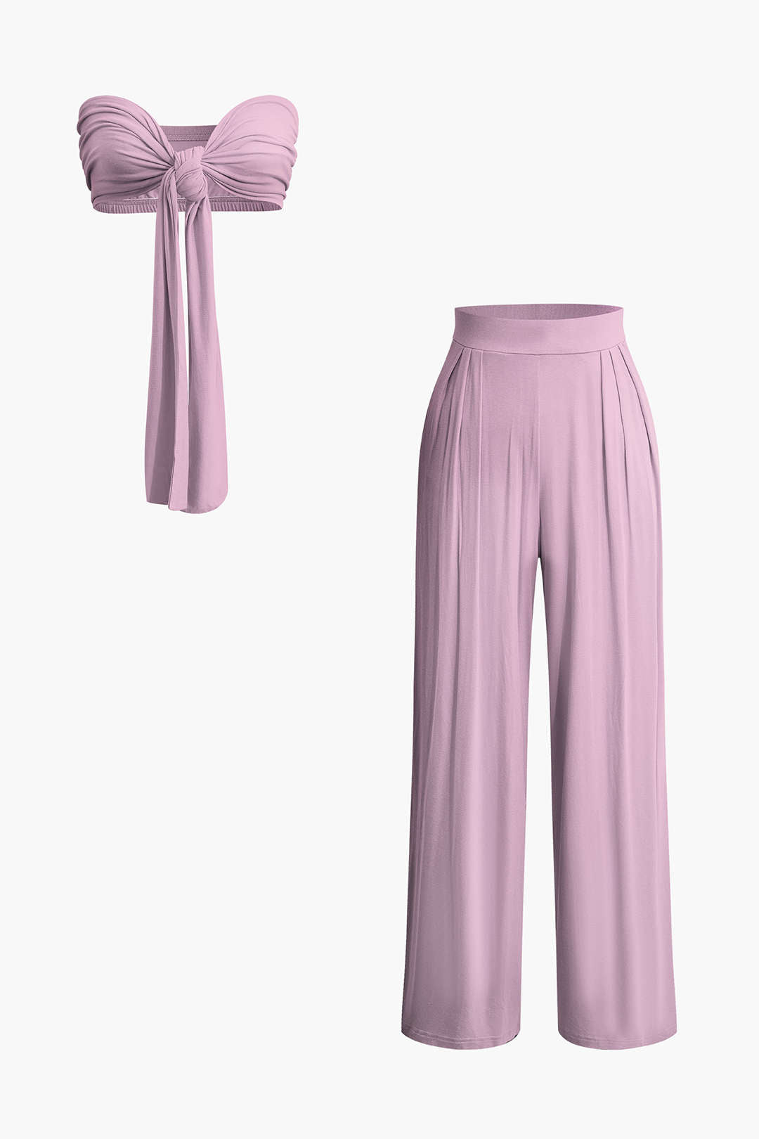 Top Tubo Con Lazo Delantero Y Volantes Y Pantalones Palazzo