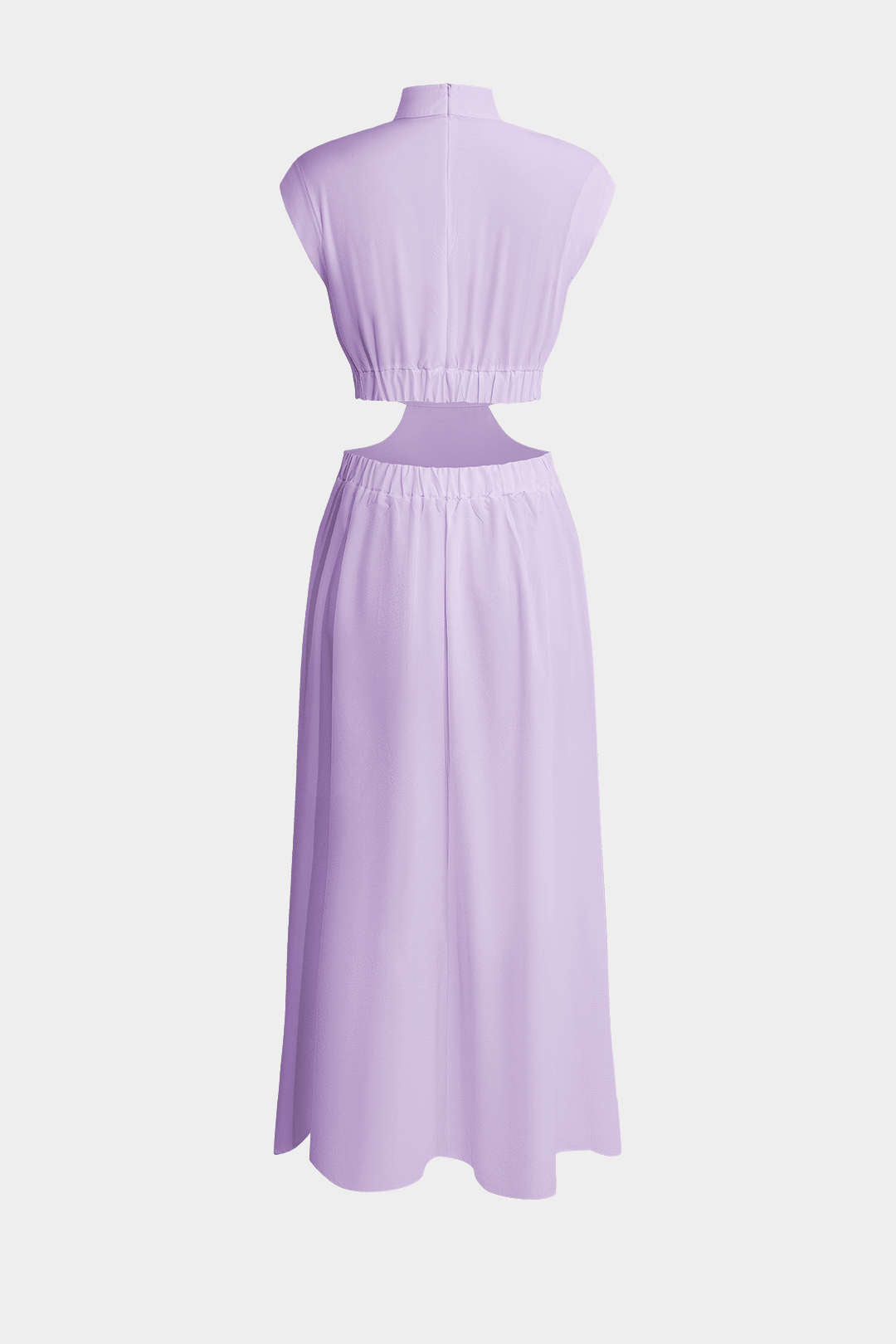 Vestido Maxi Plisado Con Cuello Alto Y Abertura Elegante