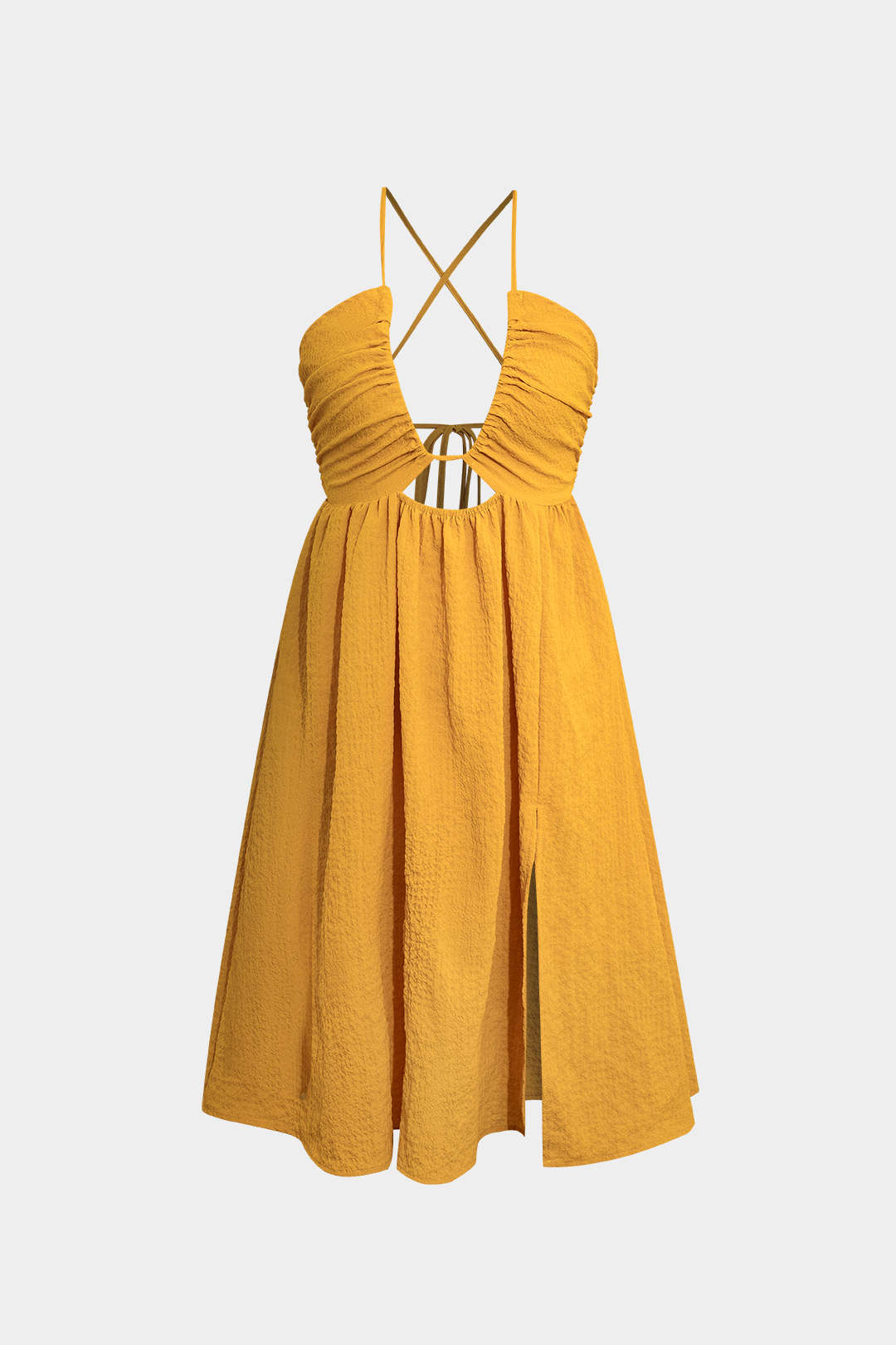 Vestido Midi Elegante Sin Espalda Abertura Escote En V