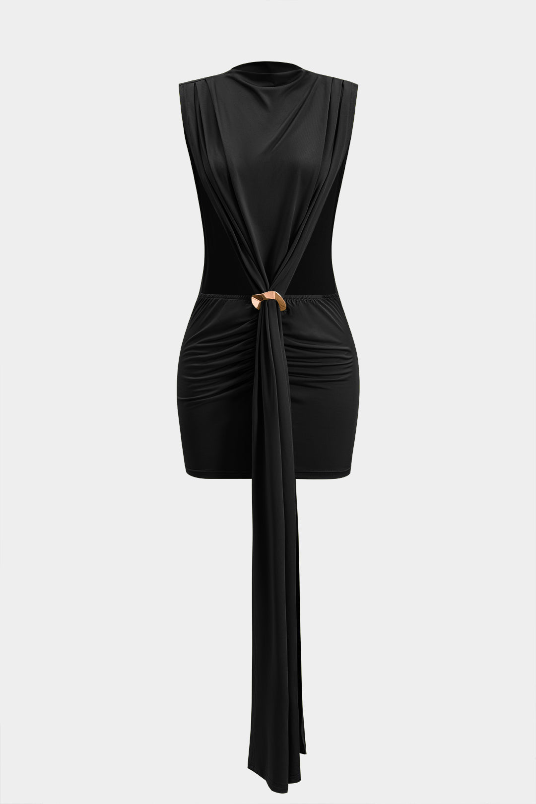 Vestido Mini Sin Mangas Con Volantes Y Detalles Metálicos