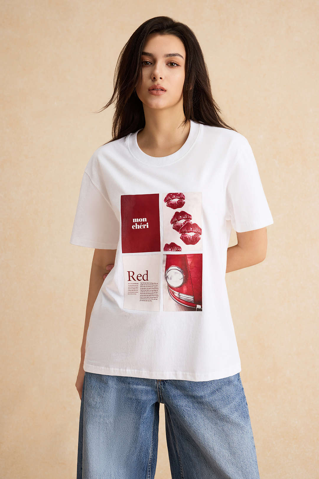 Camiseta Unisex Estampado De Letras Con Cuello Redondo