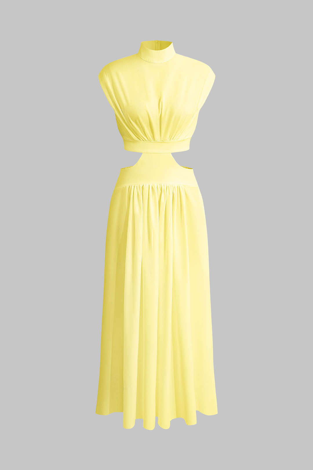 Vestido Maxi Plisado Con Cuello Alto Y Abertura Elegante