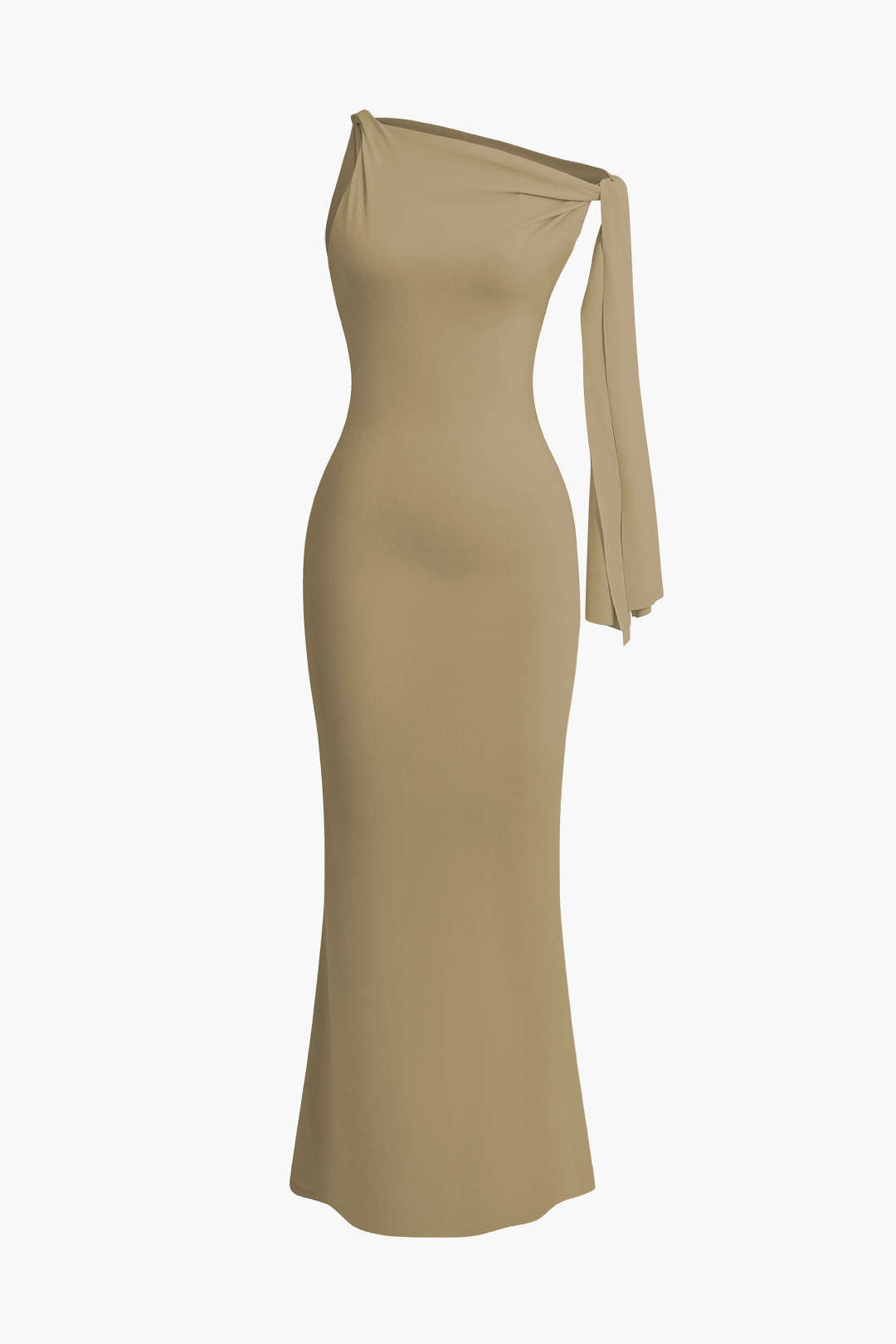 Vestido Maxi Sirena Asimétrico Con Nudo Elegante Lujo
