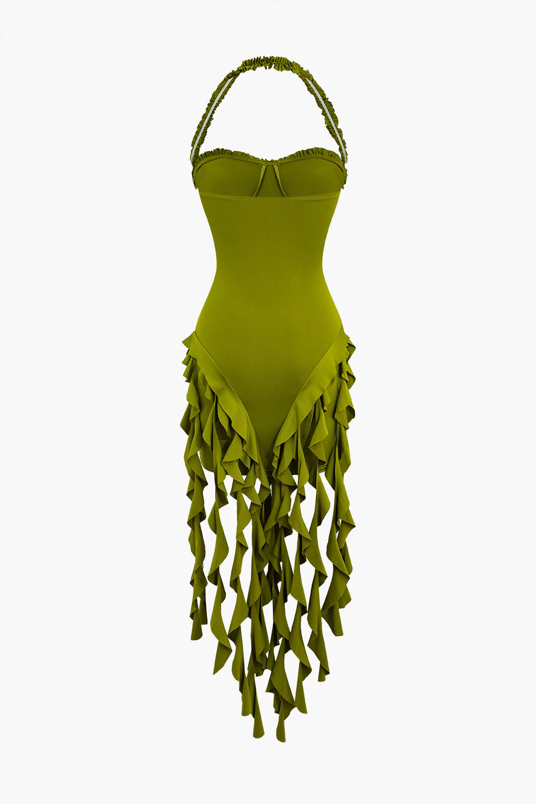 Vestido Mini Halter Bustier Con Flecos Espalda Abierta