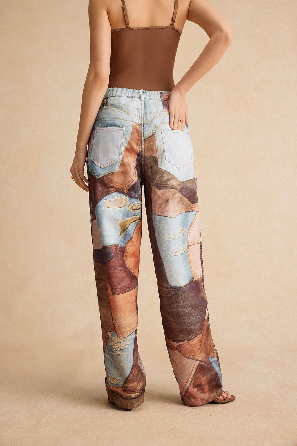 Pantalones Anchos Con Bloques De Color Botones Mujer Casual