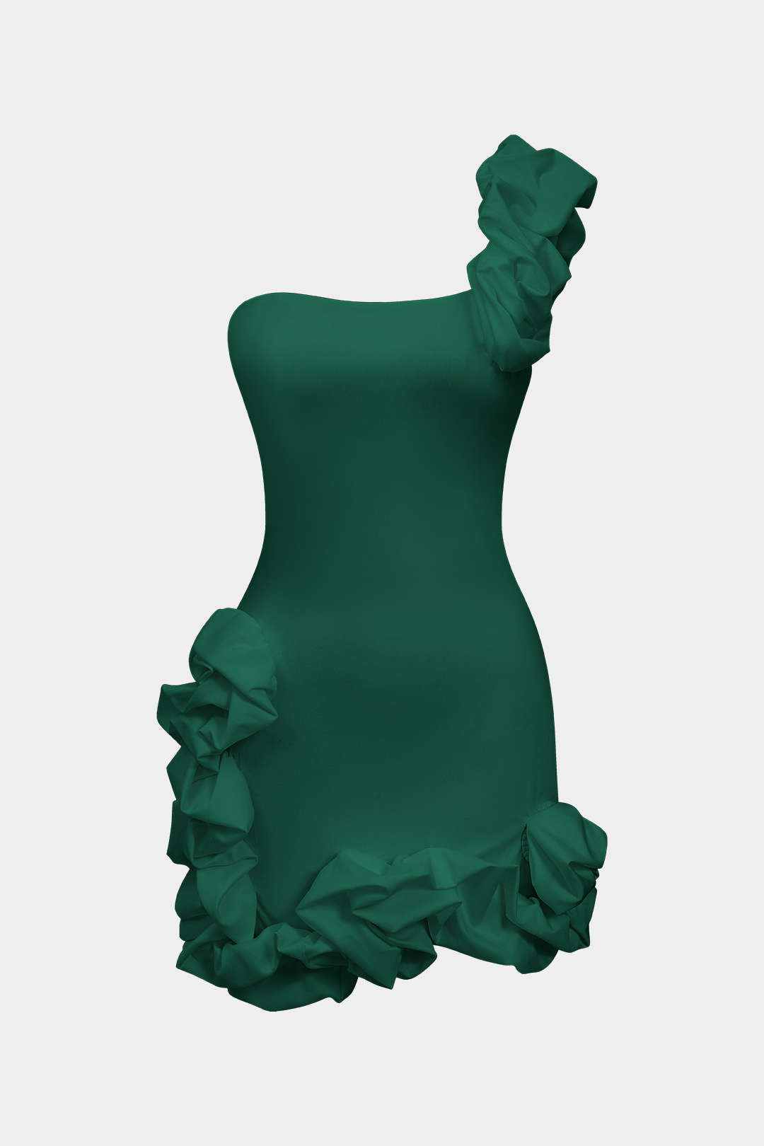 Vestido Mini Asimétrico Un Solo Hombro Con Volantes