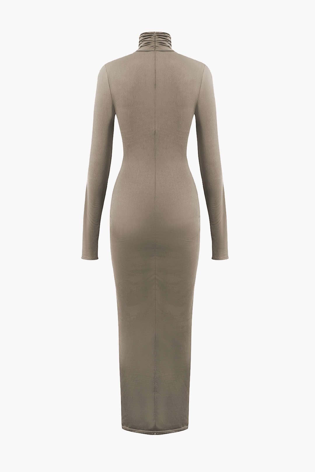 Vestido Maxi Drapeado Con Cuello Alto Manga Larga Elegante
