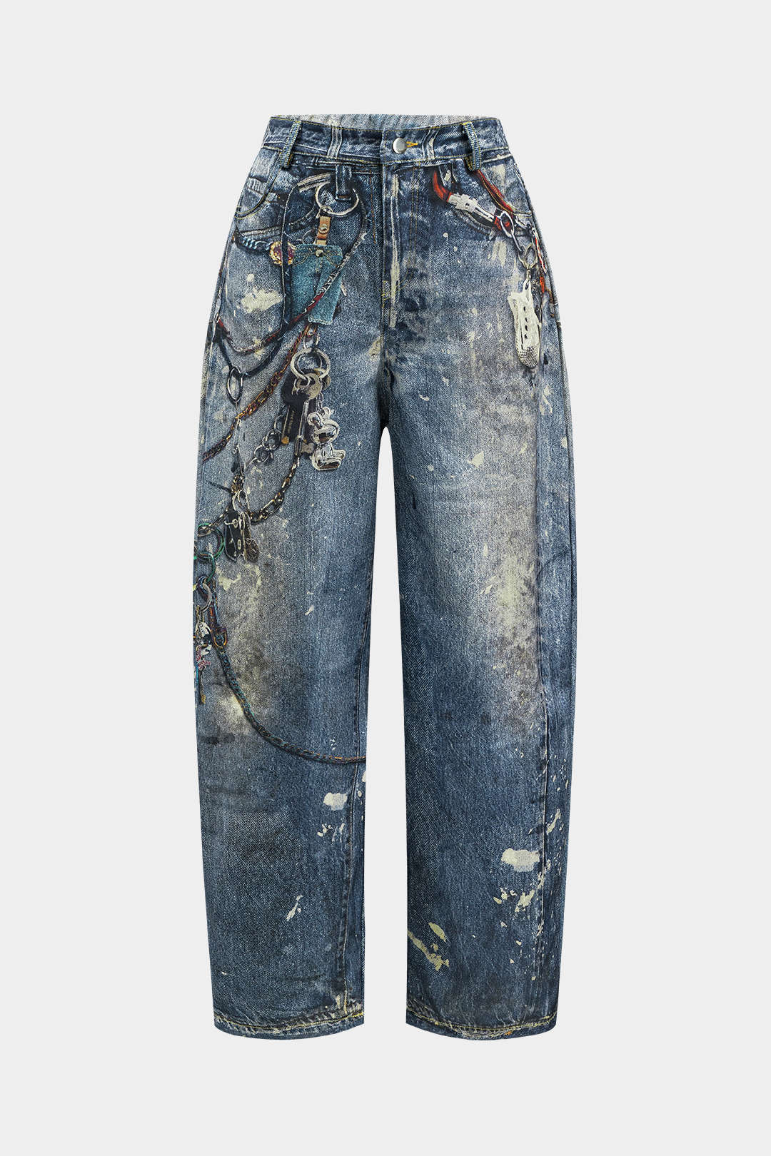 Pantalones Anchos Con Bloques De Color Botones Mujer Casual