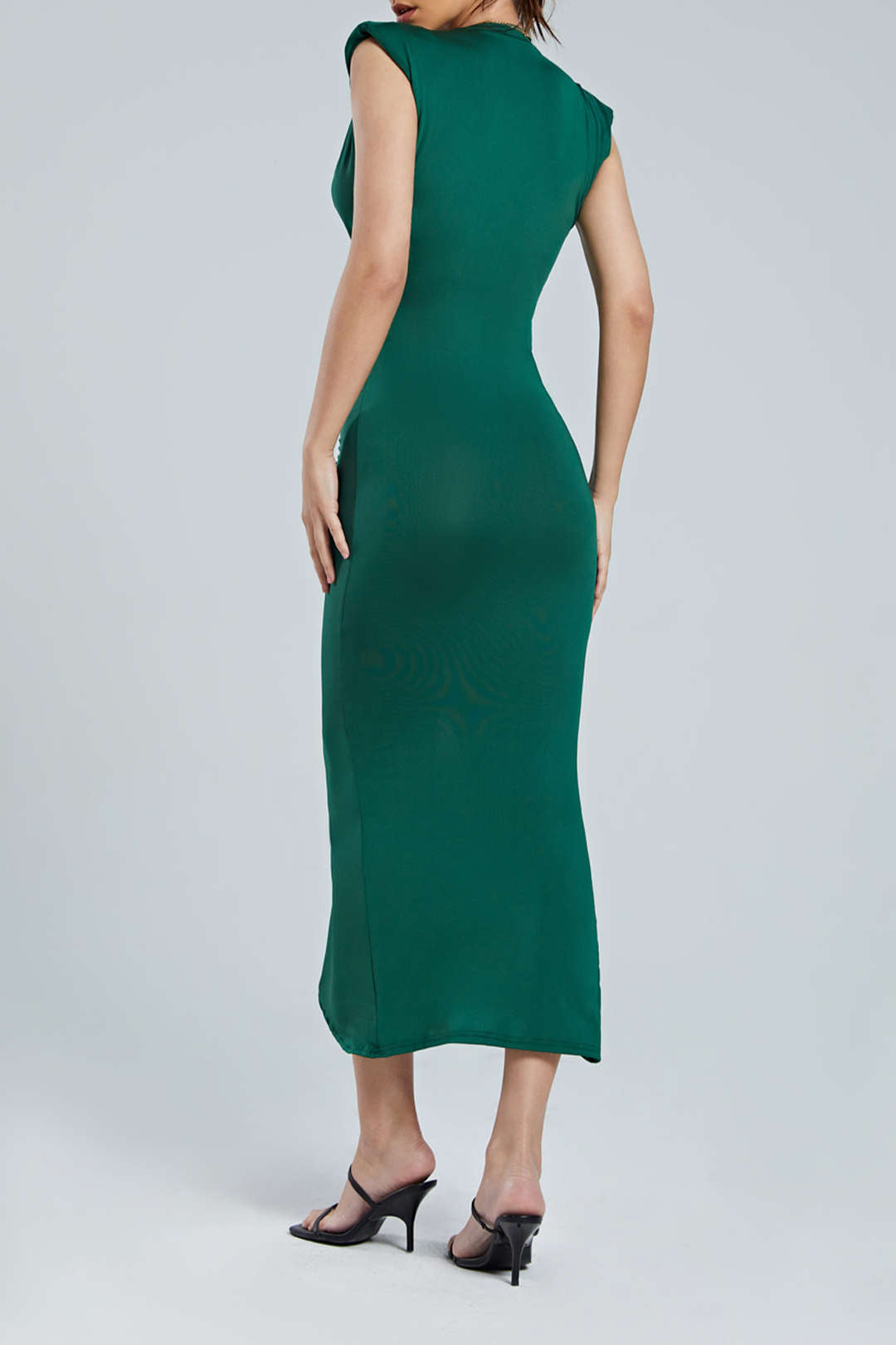Vestido Midi Sin Mangas Con Escote En V Silueta Elegante