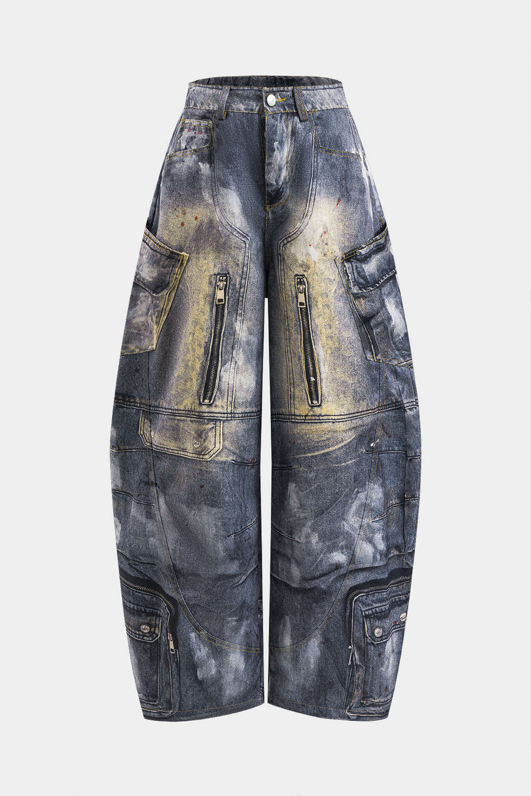 Pantalón Barril con Estampado Abstracto y Bolsillos
