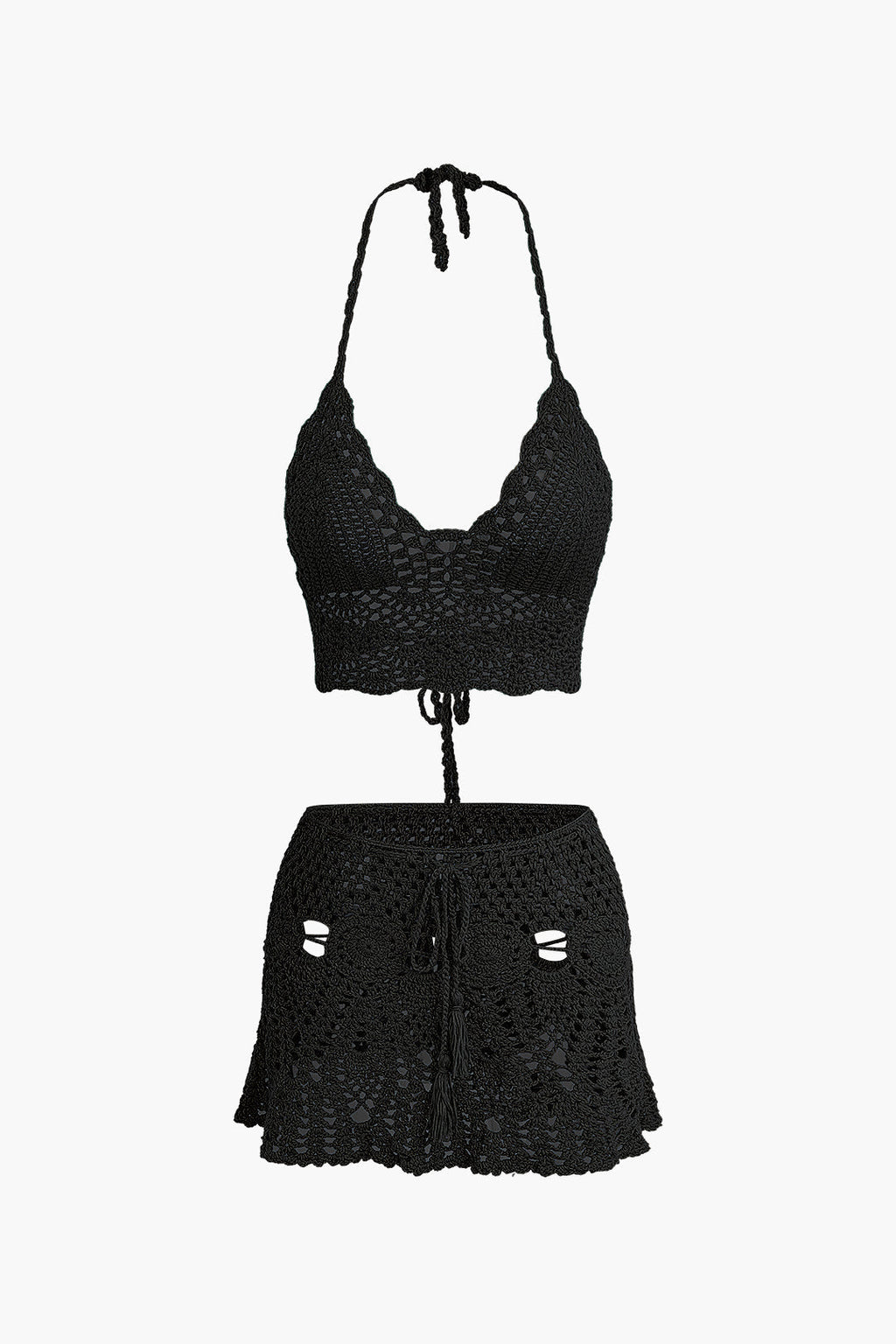 Conjunto Dos Piezas Ganchillo Halter Top Y Falda Mini