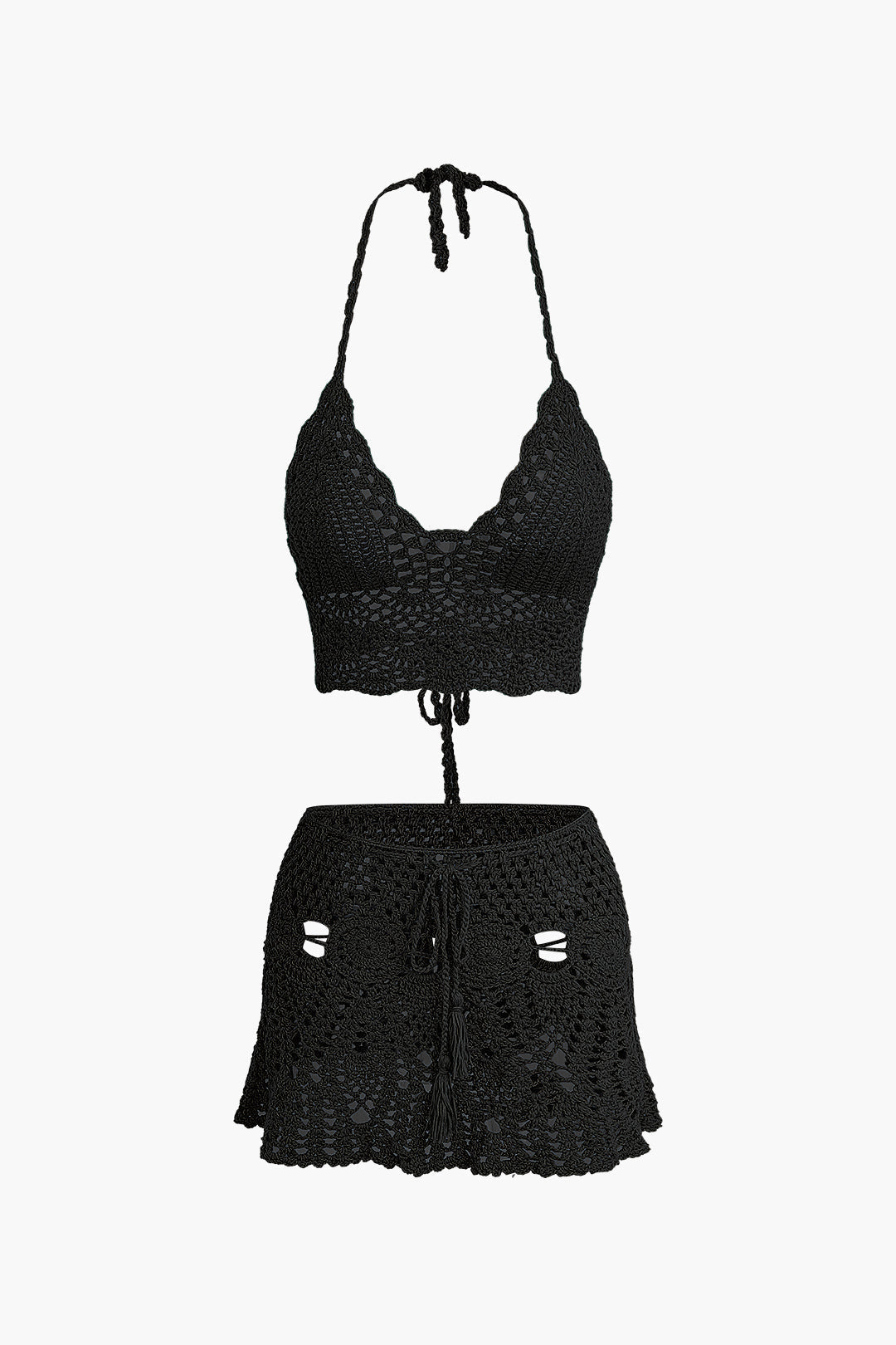 Conjunto Dos Piezas Ganchillo Halter Top Y Falda Mini