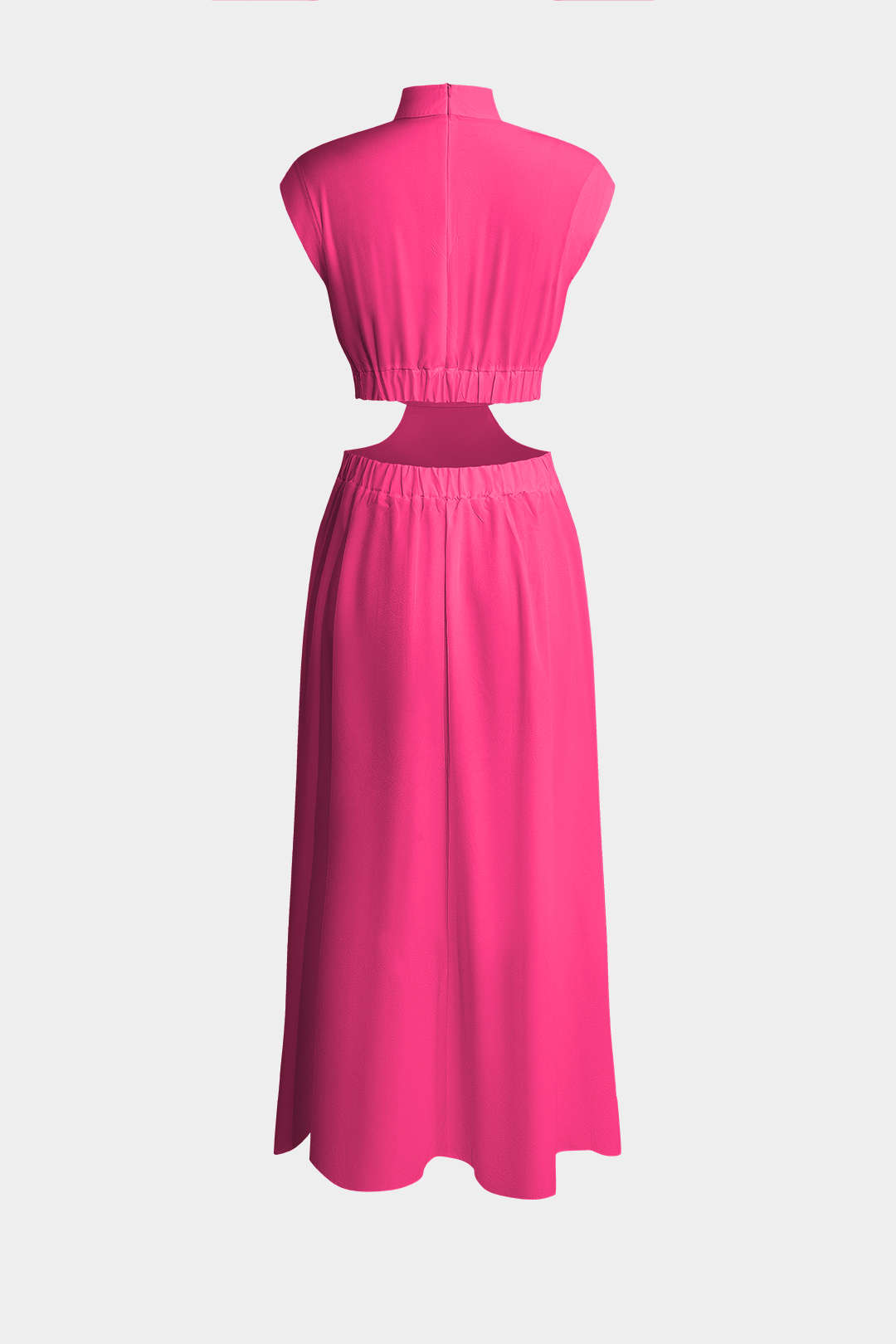 Vestido Maxi Plisado Con Cuello Alto Y Abertura Elegante