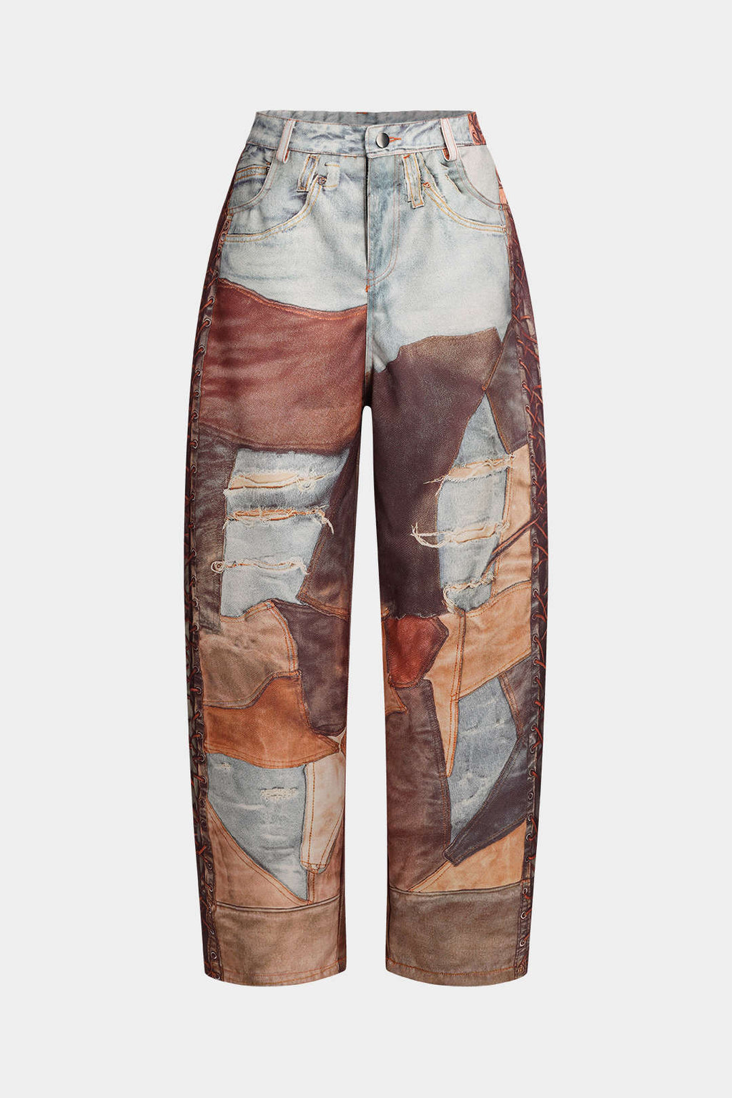 Pantalones Anchos Con Bloques De Color Botones Mujer Casual