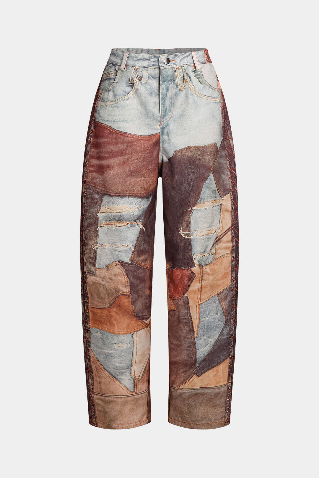 Pantalones Anchos Con Bloques De Color Botones Mujer Casual