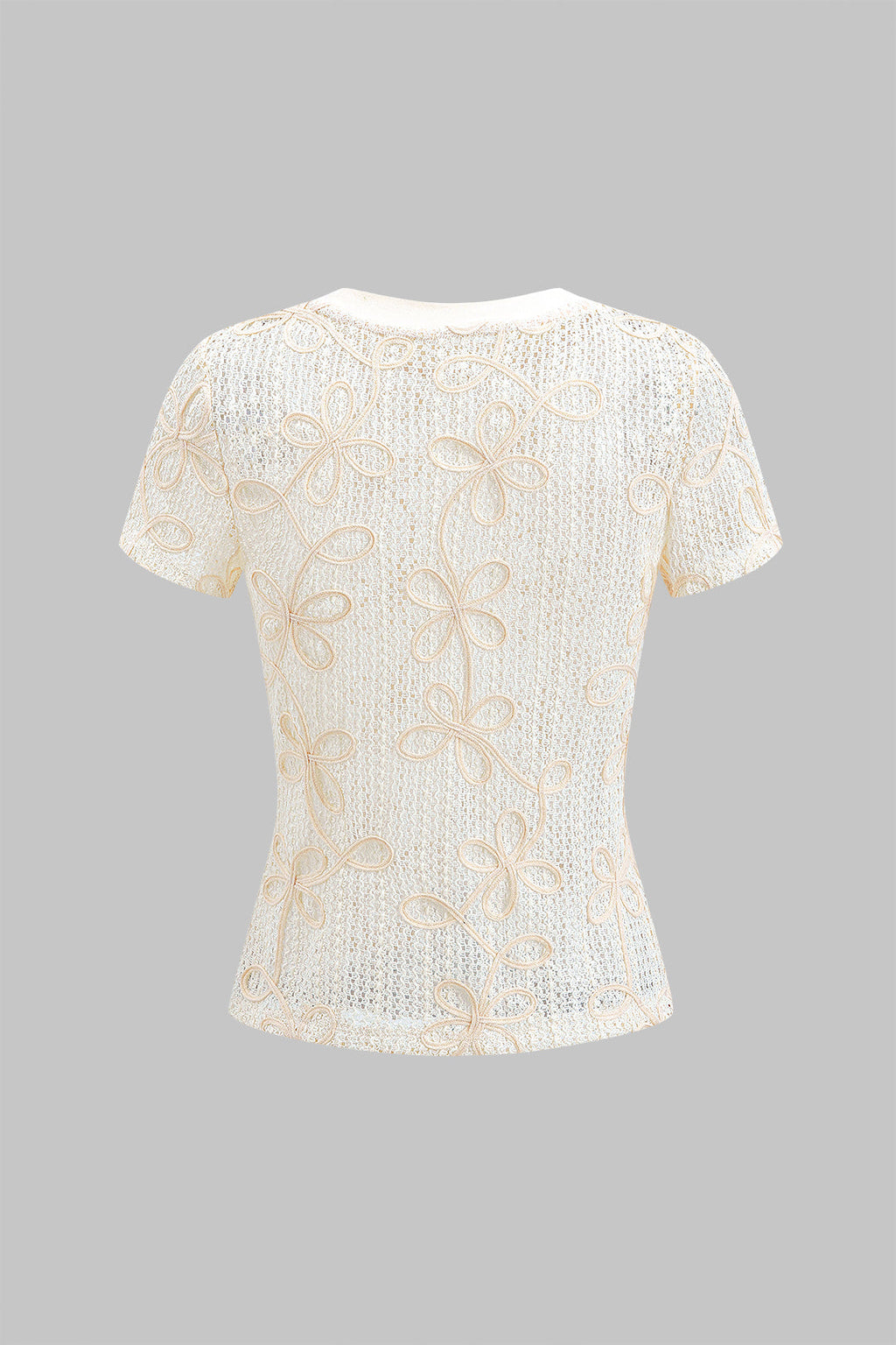 Top Manga Corta Con Apliques Huecos Para Mujer Elegante