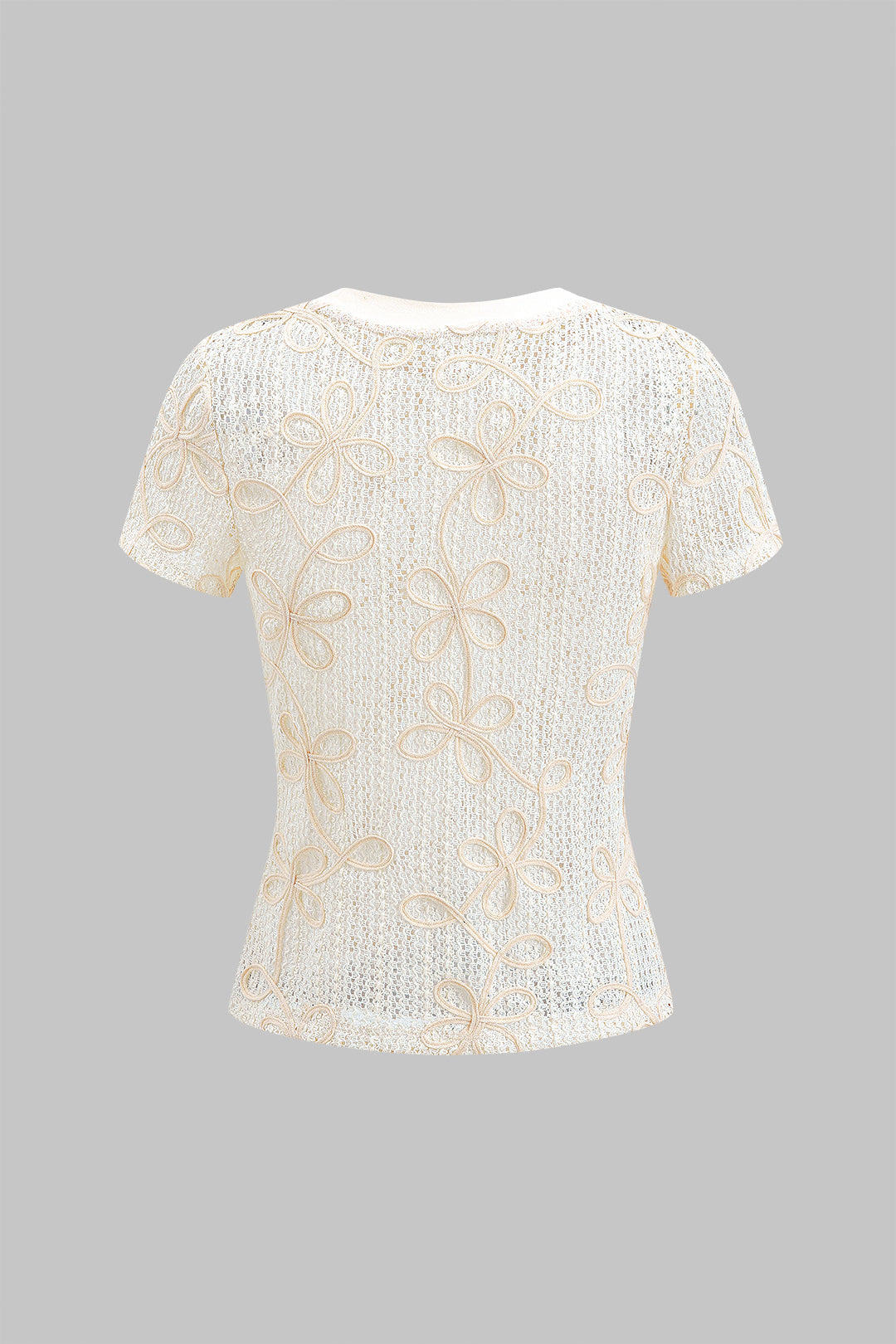 Top Manga Corta Con Apliques Huecos Para Mujer Elegante