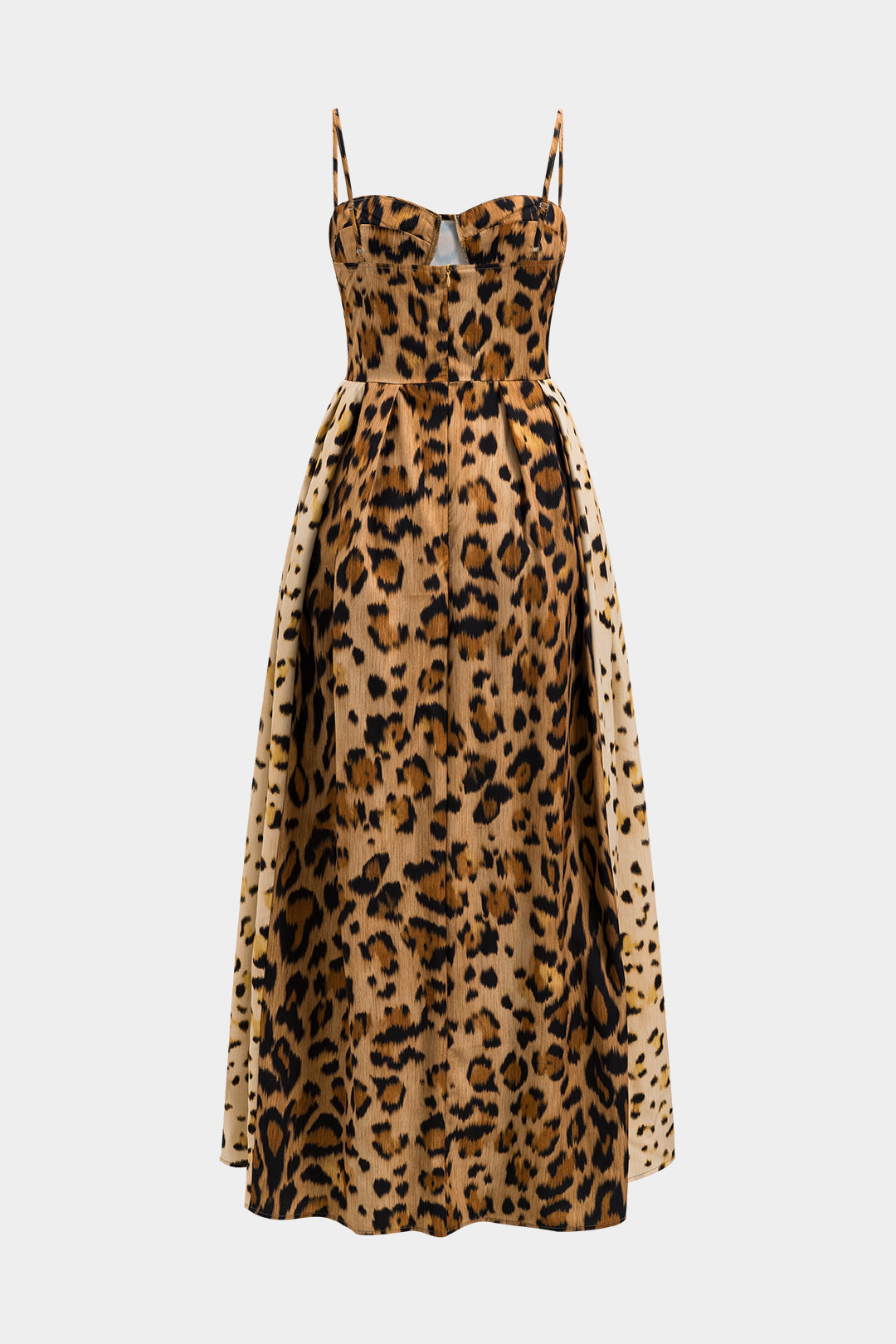 Vestido Midi Satén Con Bustier Arrugado Estampado Leopardo