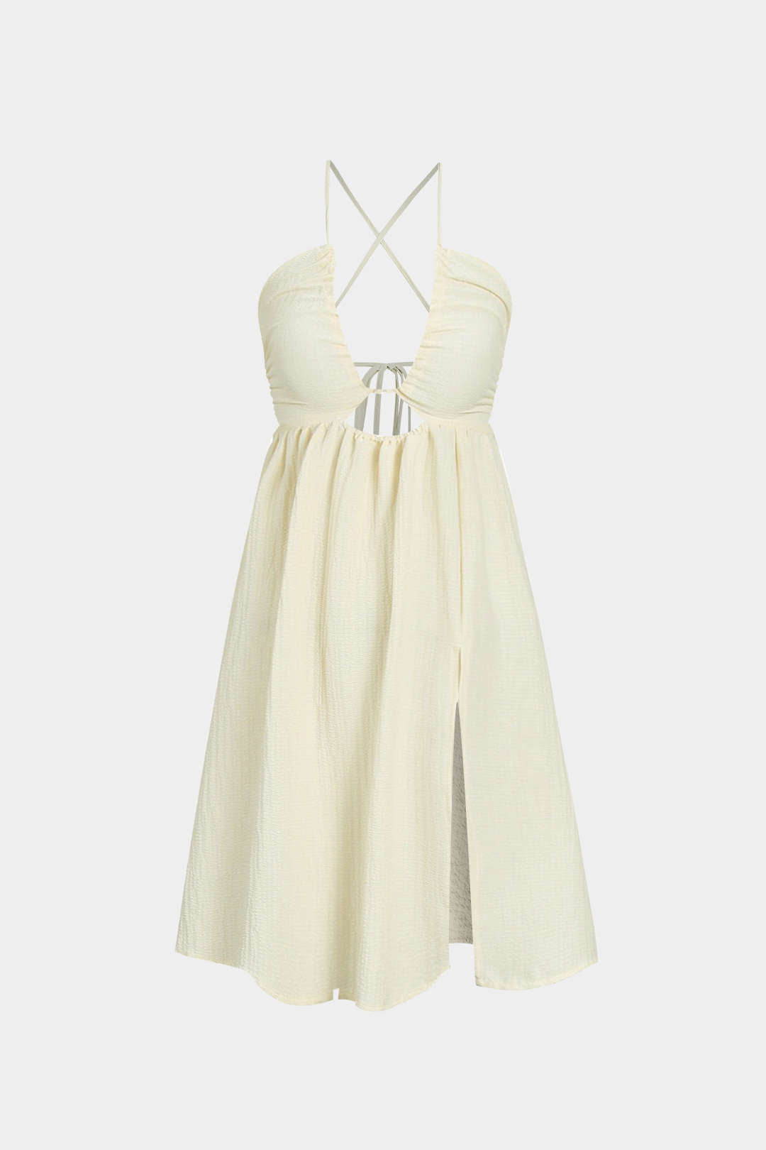 Vestido Midi Elegante Sin Espalda Abertura Escote En V
