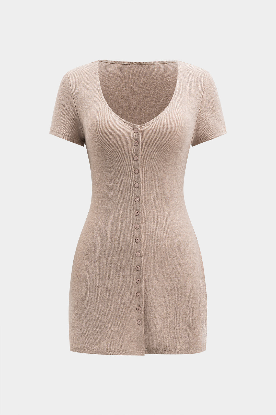 Vestido Mini Con Botones Cuello V Manga Corta Casual
