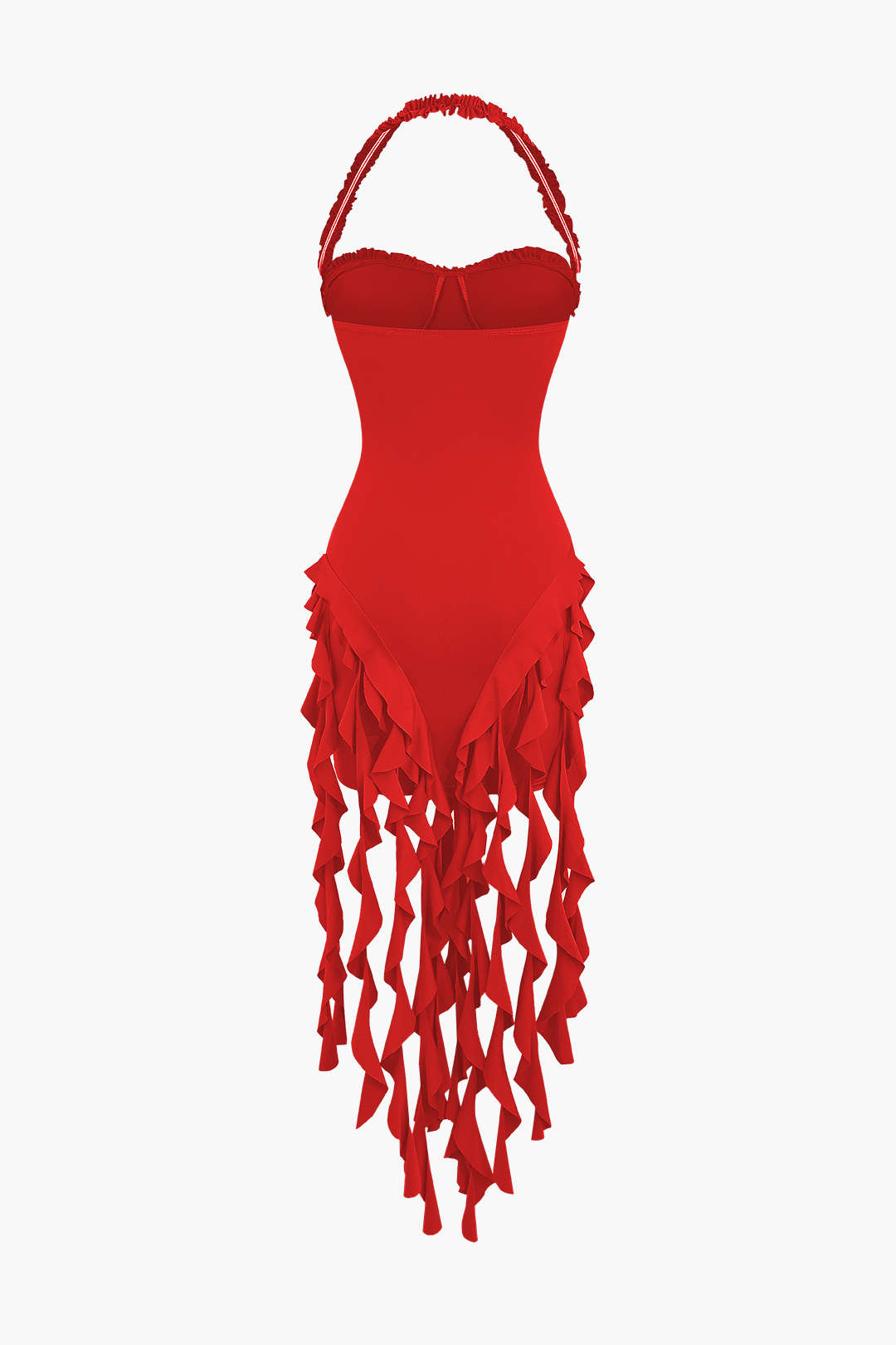 Vestido Mini Halter Bustier Con Flecos Espalda Abierta