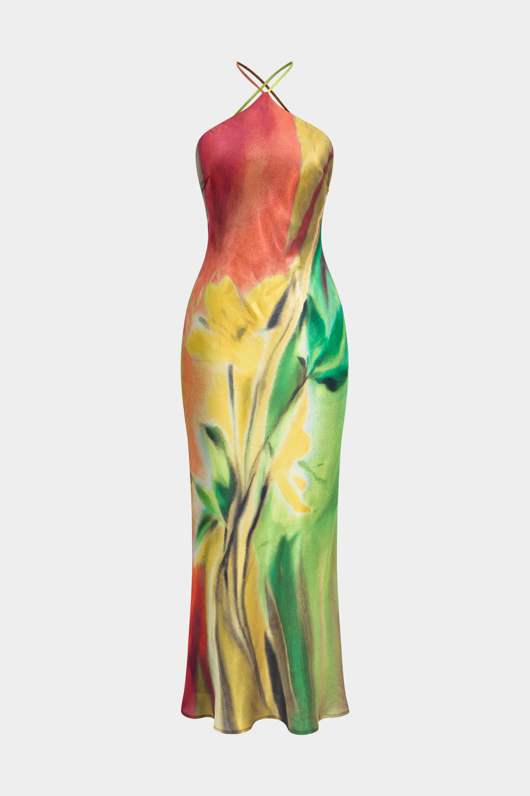 Vestido Maxi Floral Con Cuello Halter Espalda Descubierta
