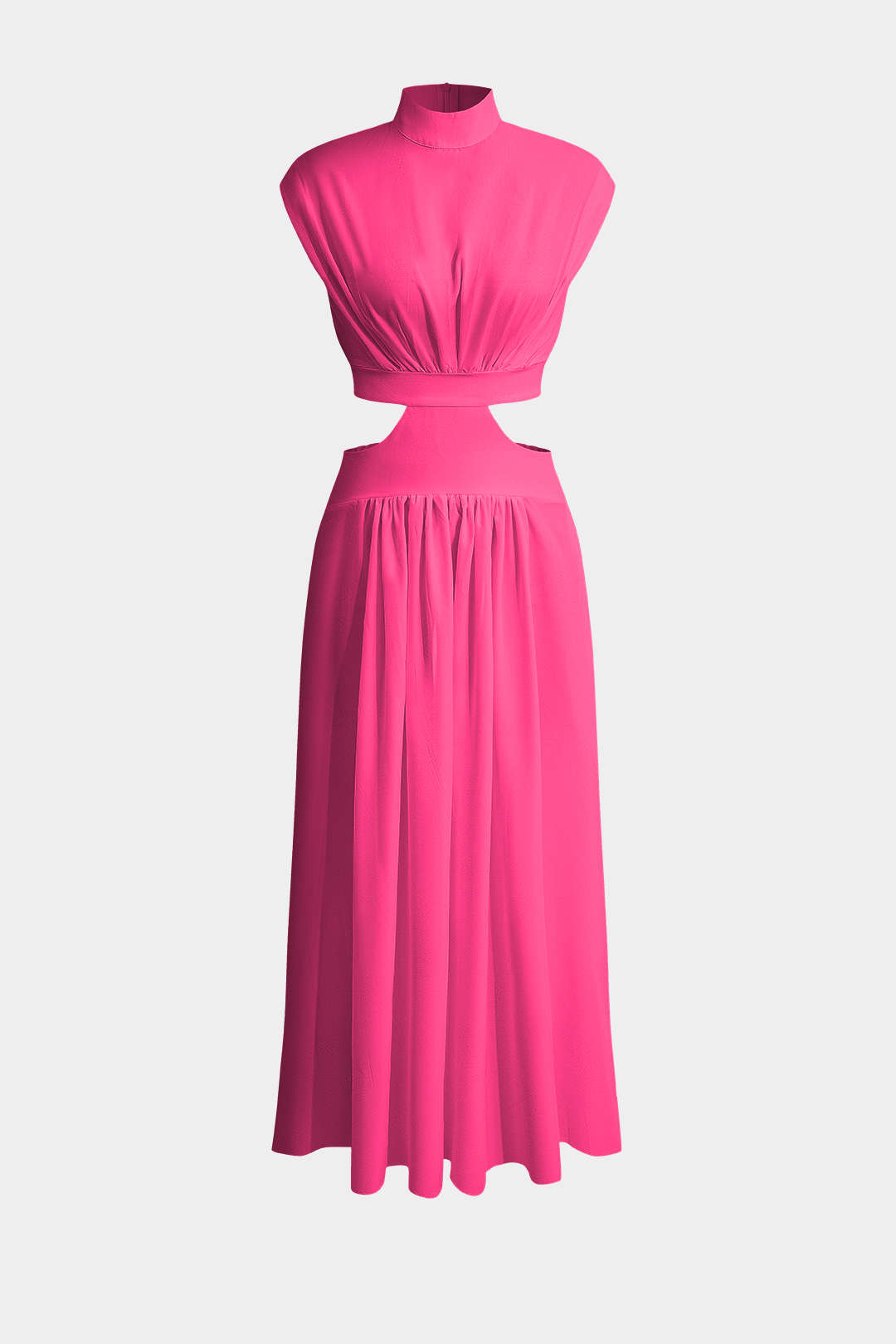 Vestido Maxi Plisado Con Cuello Alto Y Abertura Elegante