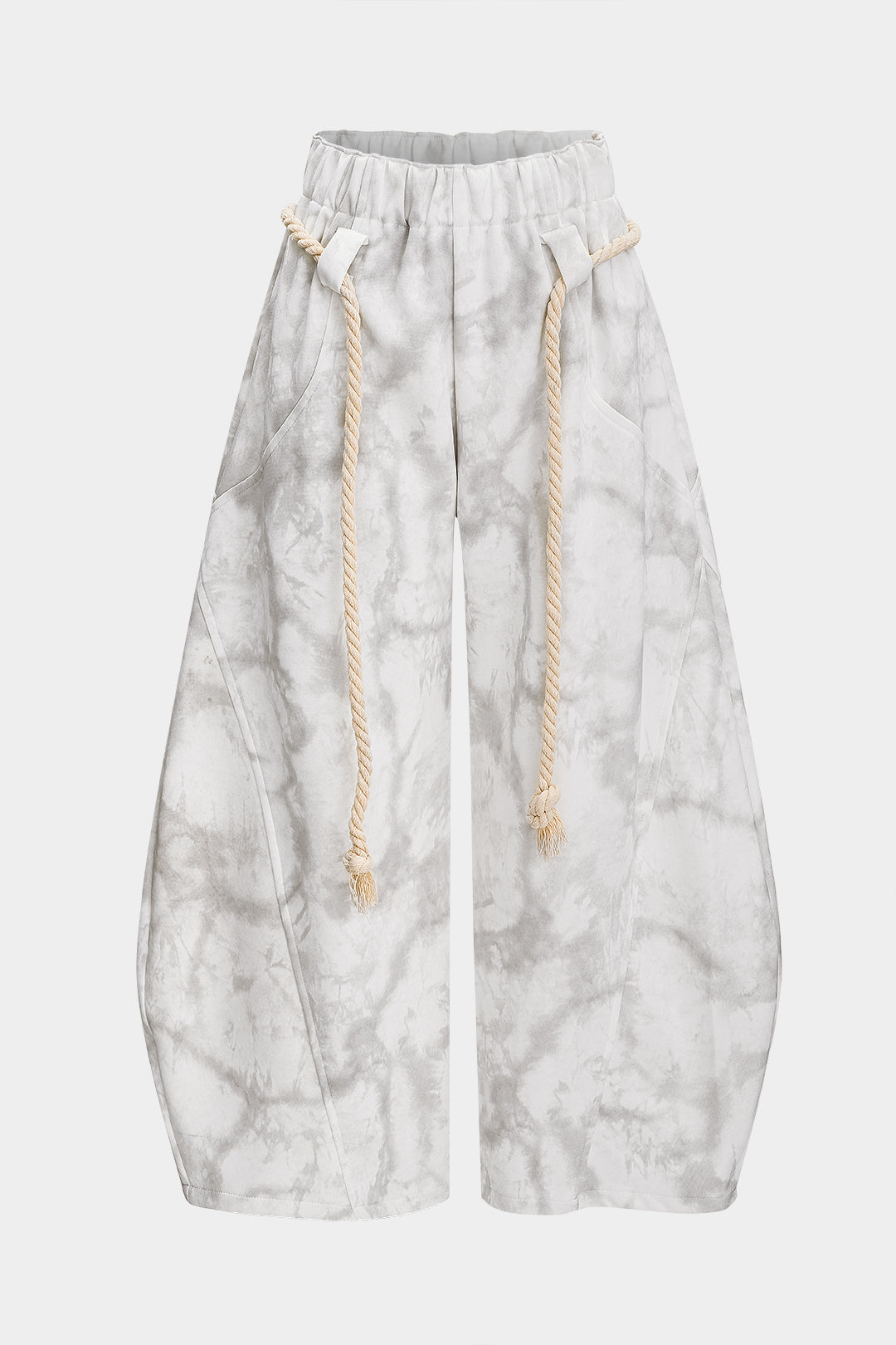 Pantalones Anchos Con Cordón Tie Dye Mármol Para Mujeres