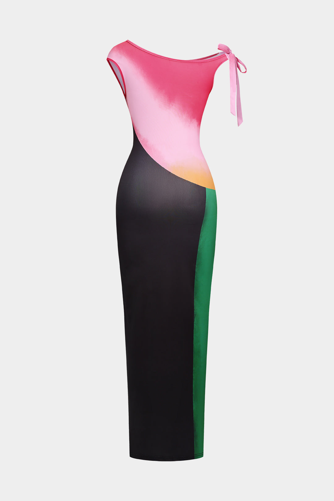 Vestido Maxi Ombre Con Cinturón Anudado Con Contraste