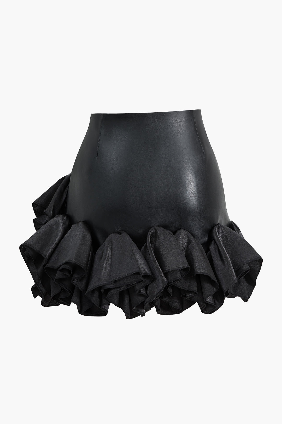Falda Mini Cuero Sintético Con Volantes Silueta Elegante
