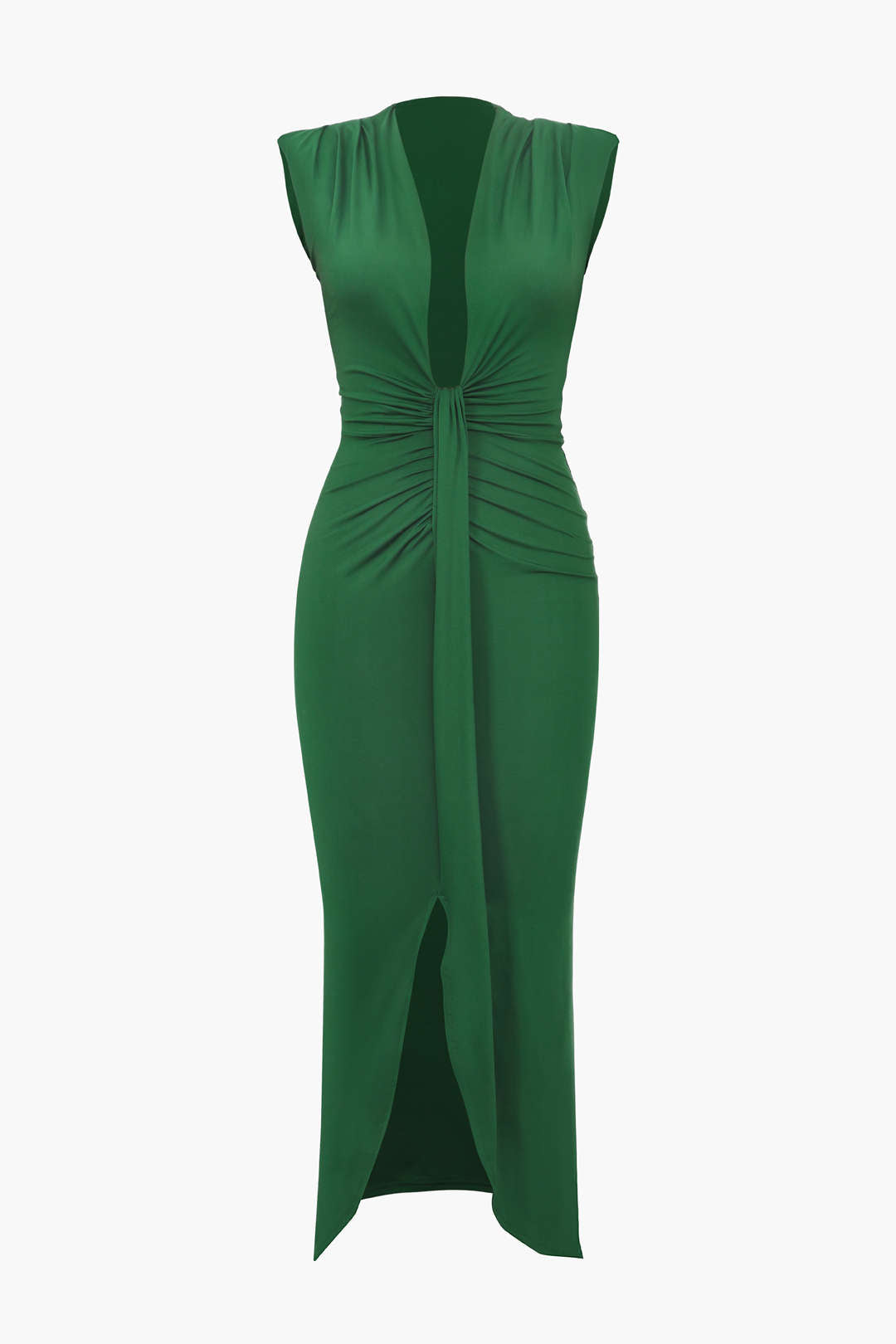 Vestido Midi Sin Mangas Con Escote En V Silueta Elegante