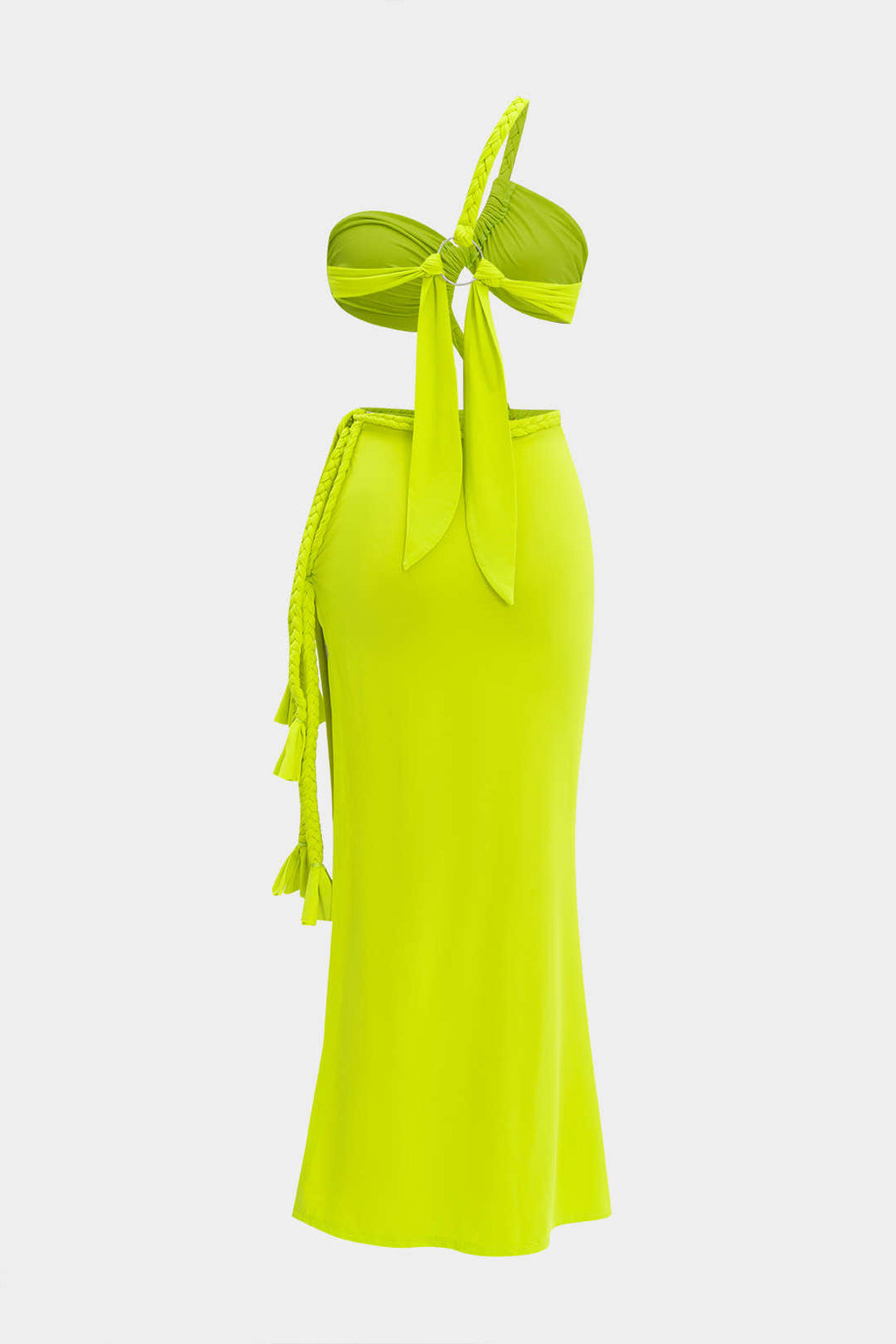 Vestido Maxi Arrugado Con Nudo Y Abertura Lateral