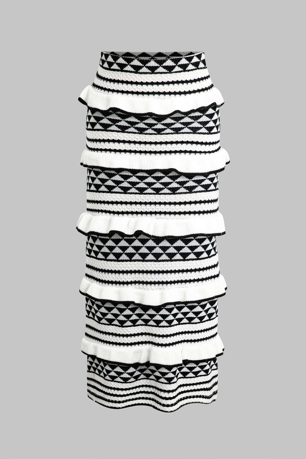 Conjunto Corsé Bandeau Rayado con Falda Midi de Volantes