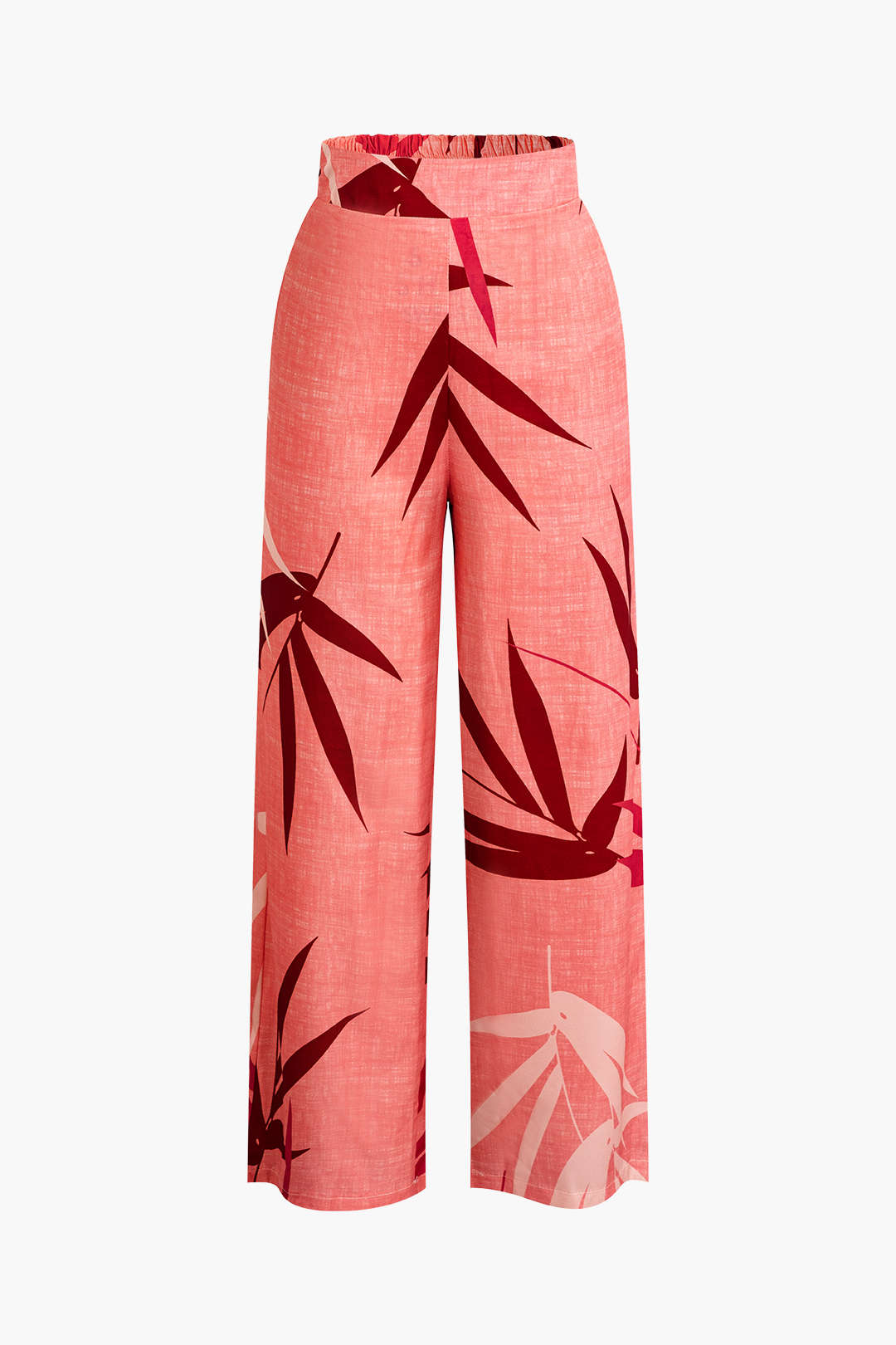 Conjunto Top Espagueti Pantalón Estampado Hojas De Bambú