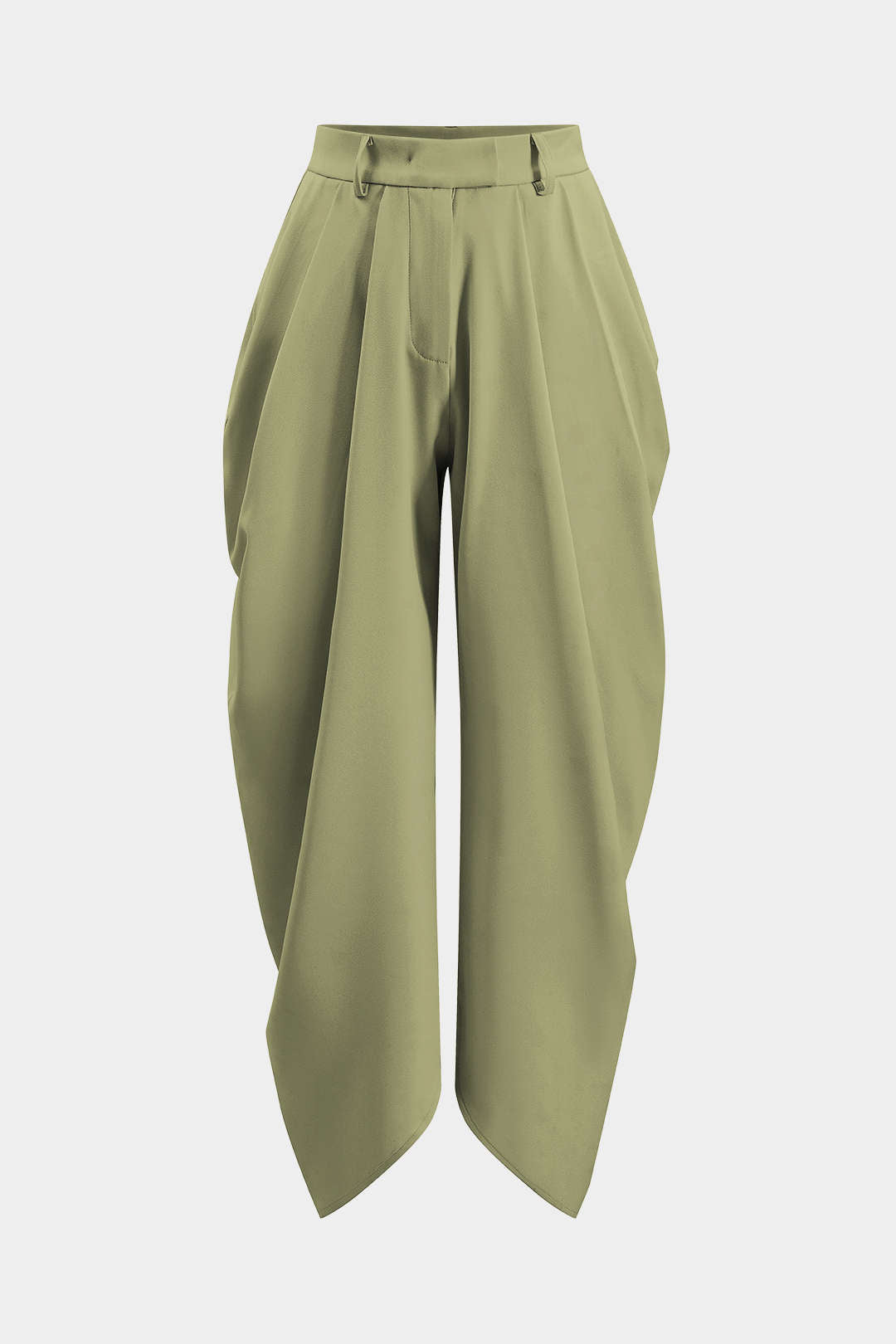 Pantalones Rectos Para Mujer Con Volante Y Drapado Brillante