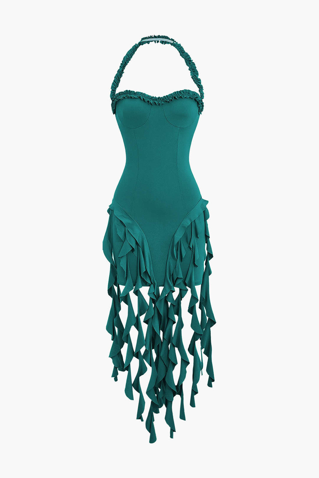 Vestido Mini Halter Bustier Con Flecos Espalda Abierta