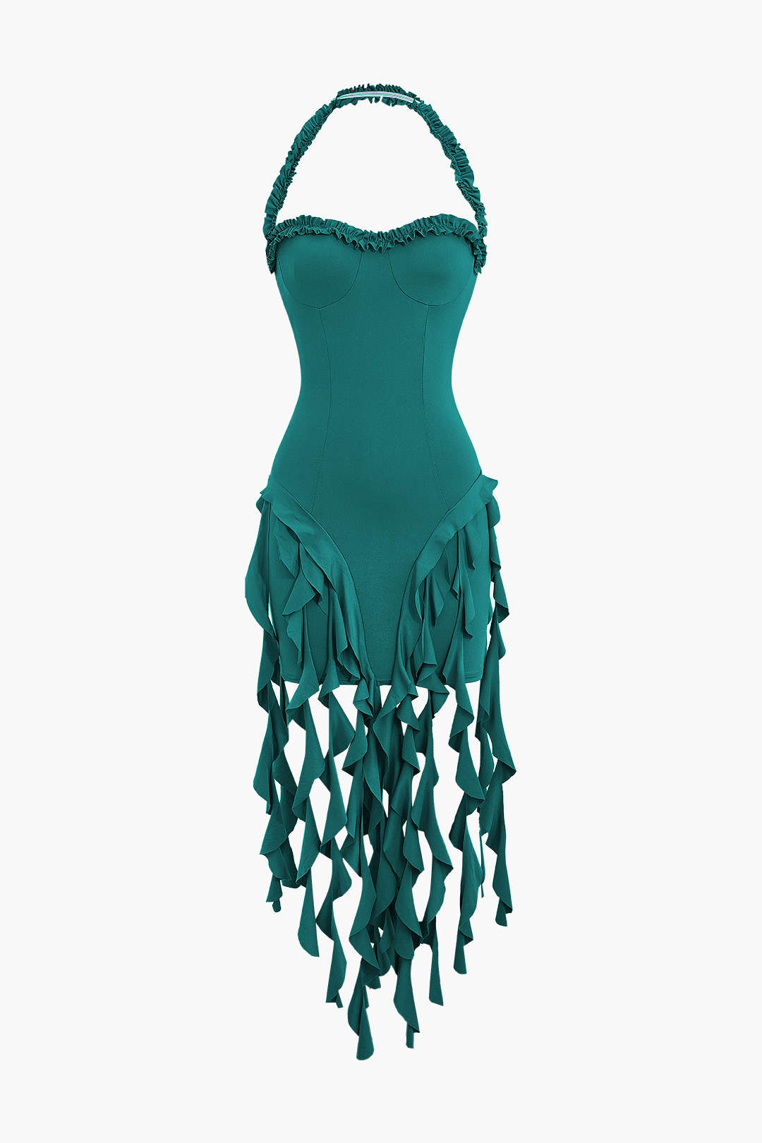 Vestido Mini Halter Bustier Con Flecos Espalda Abierta