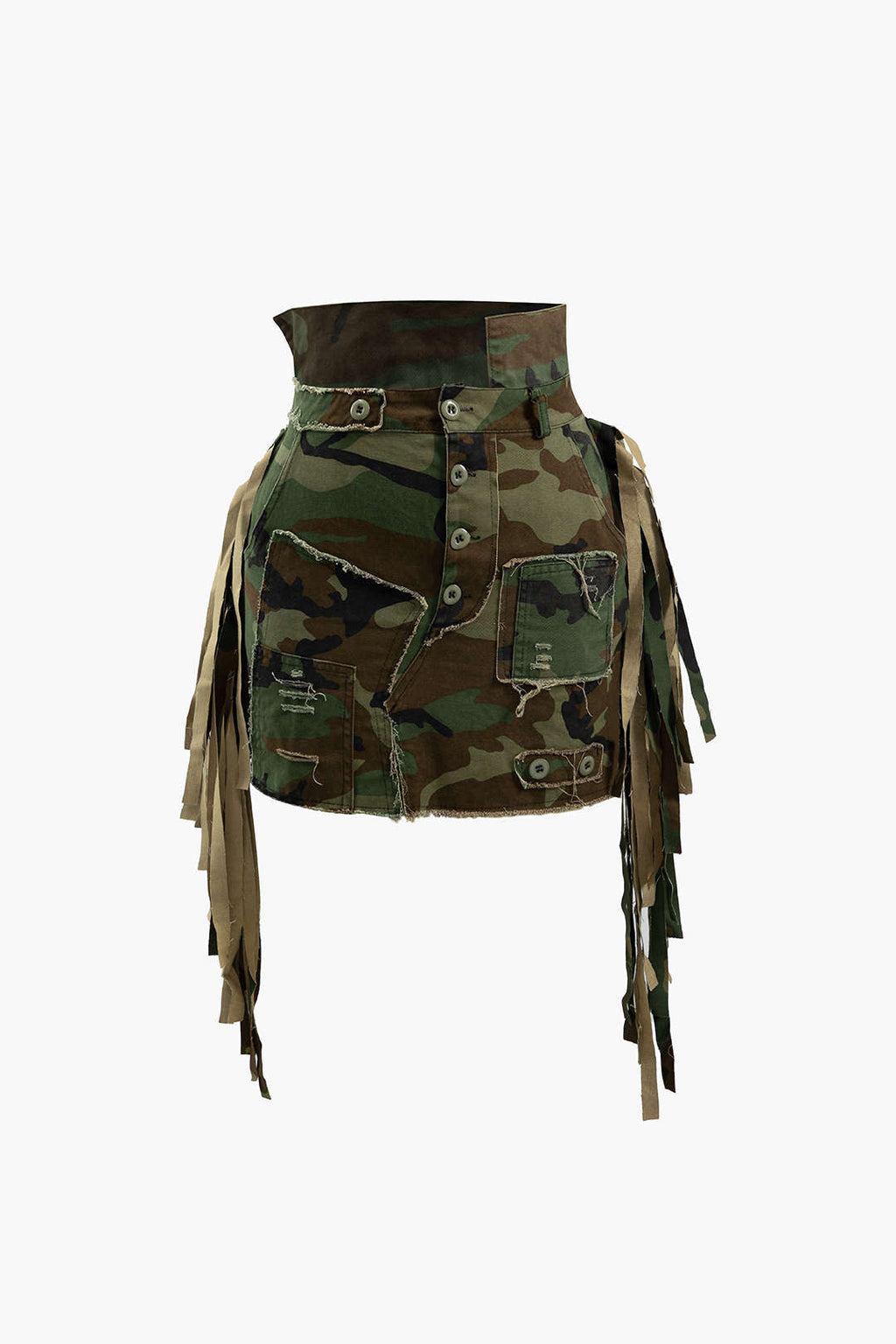 Falda Mini Camuflaje Deshilachada Con Flecos Y Encaje