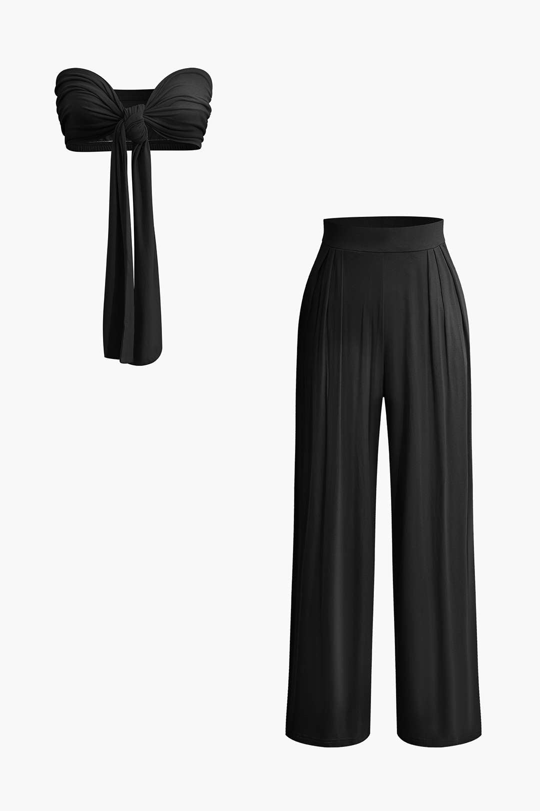 Top Tubo Con Lazo Delantero Y Volantes Y Pantalones Palazzo
